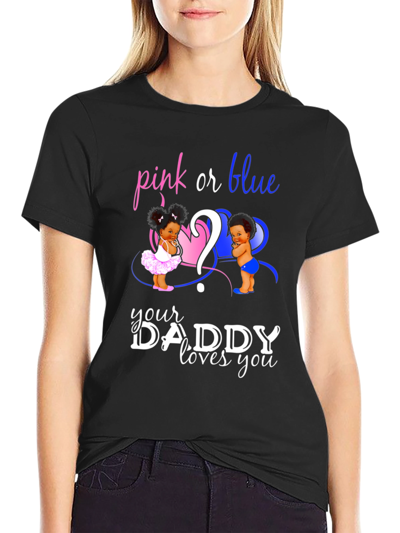Black Pink or Blue Gender Reveal Daddy T-Shirt view 2
