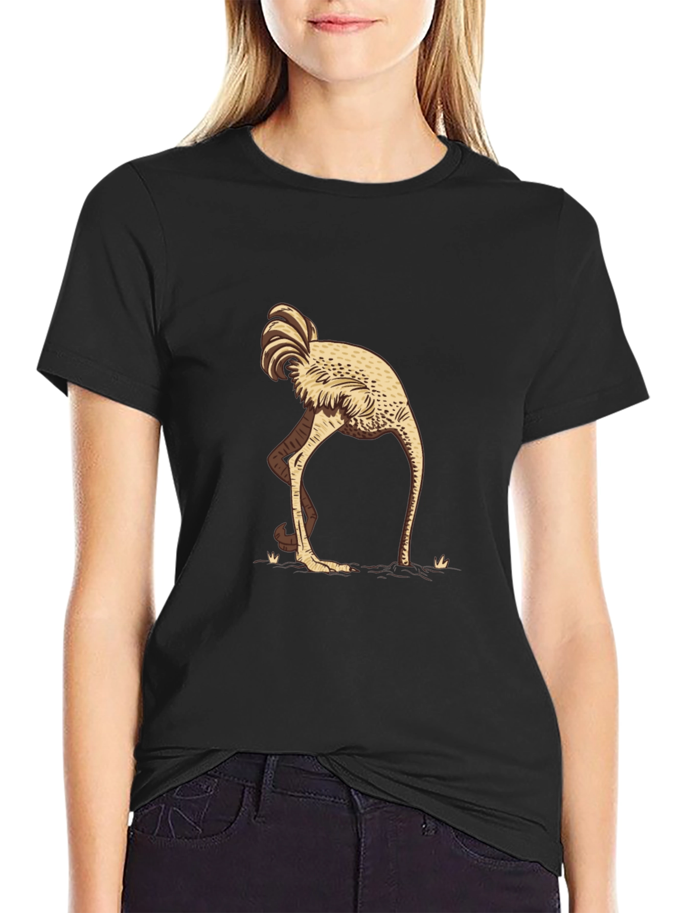 Black Ostrich Head in Sand Graphic Tee - Black view 2