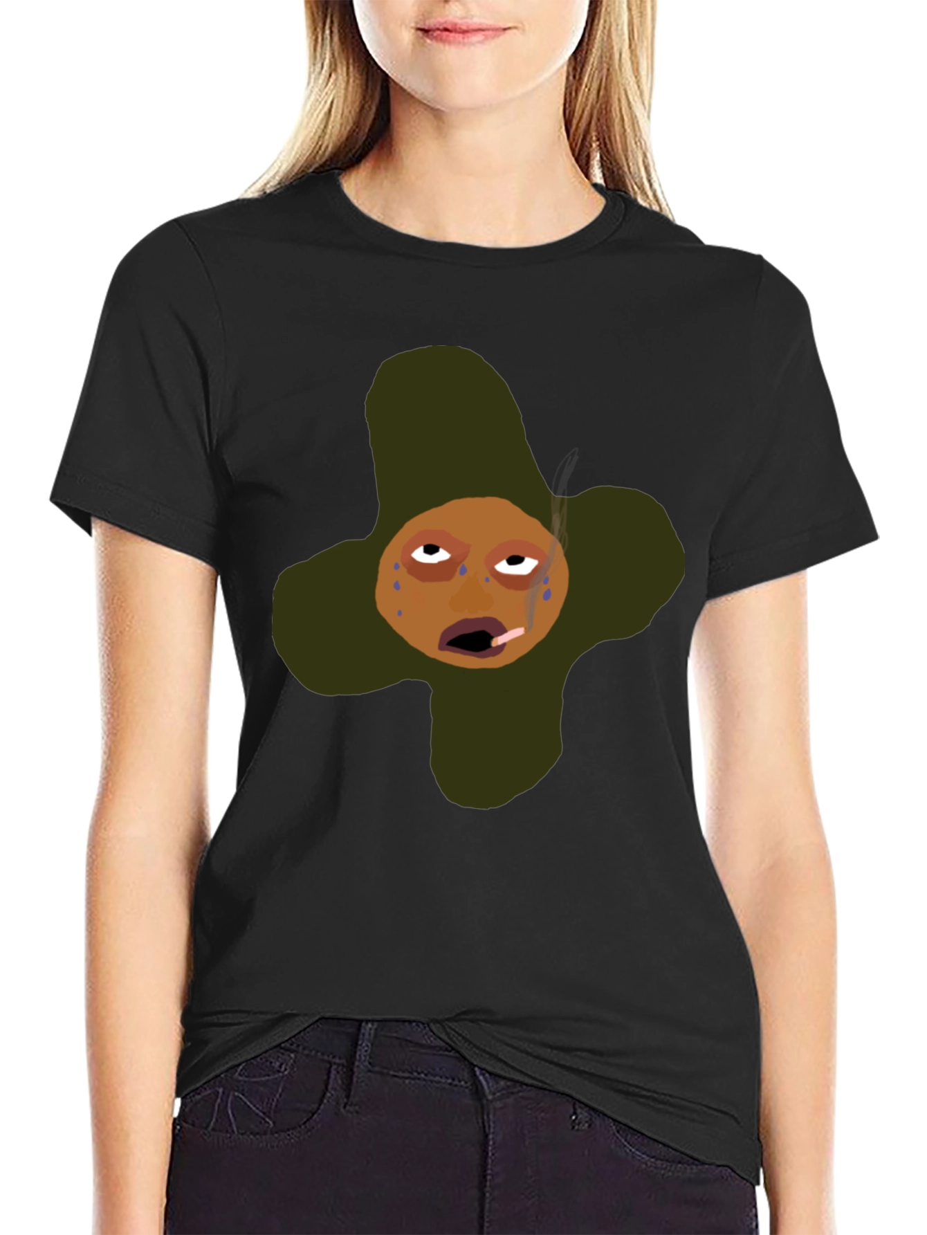 Black Funny Cartoon Graphic T-Shirt - Black view 2