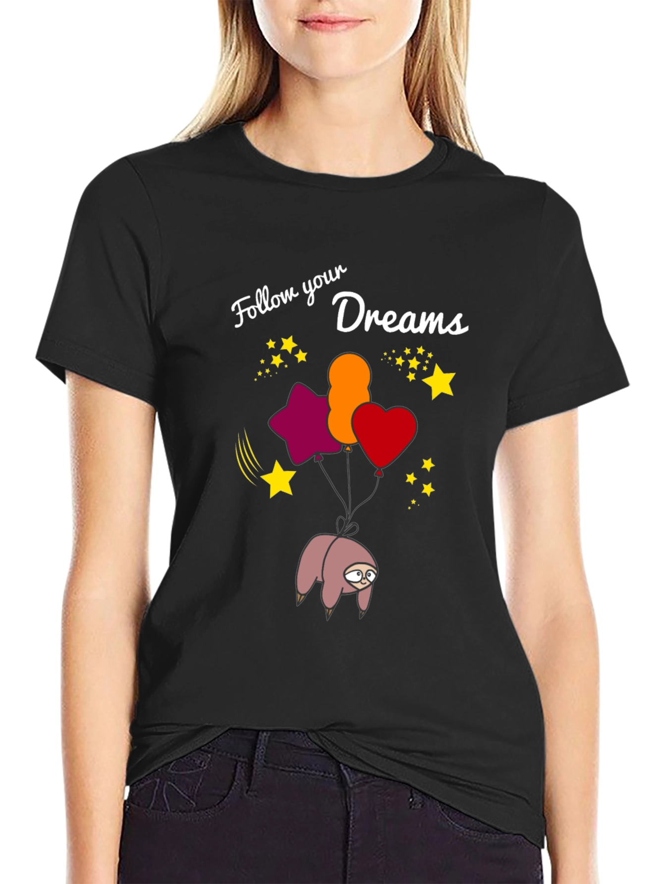Black Dreamy Sloth T-Shirt - Follow Your Dreams! view 2
