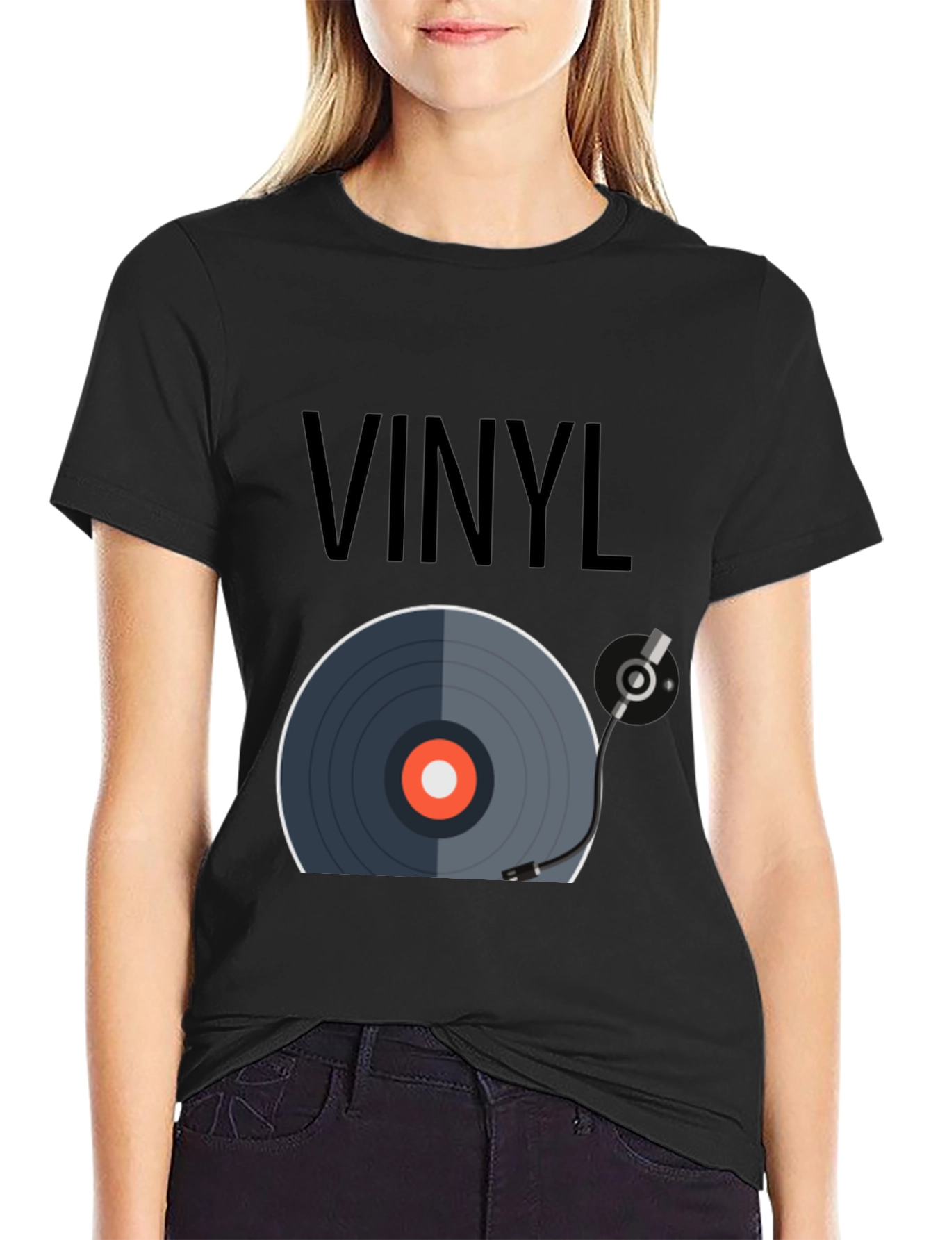 Black Vinyl Record Graphic Tee - Music Lover's T-Shirt view 2