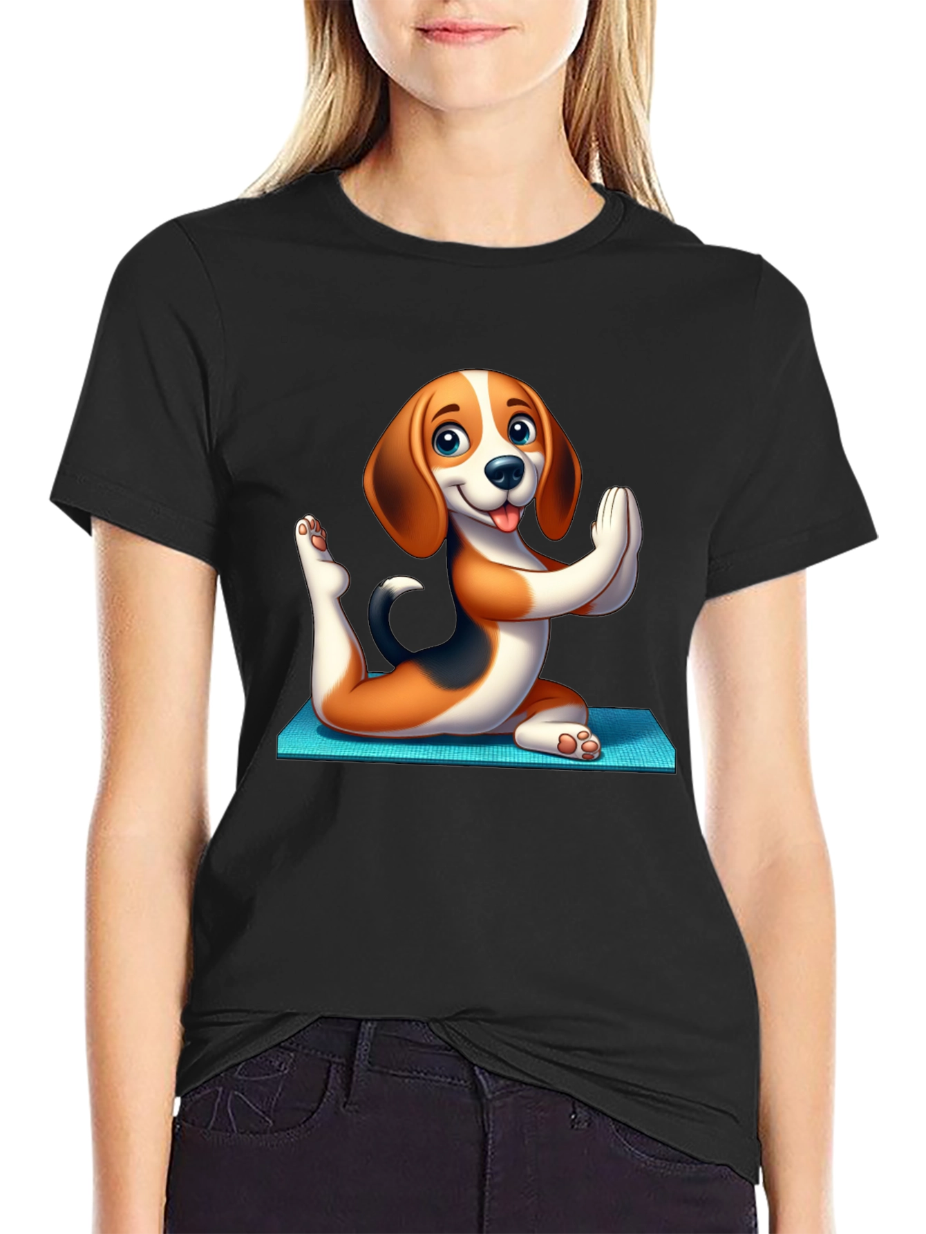 Black Yoga Dog Black T-Shirt view 2