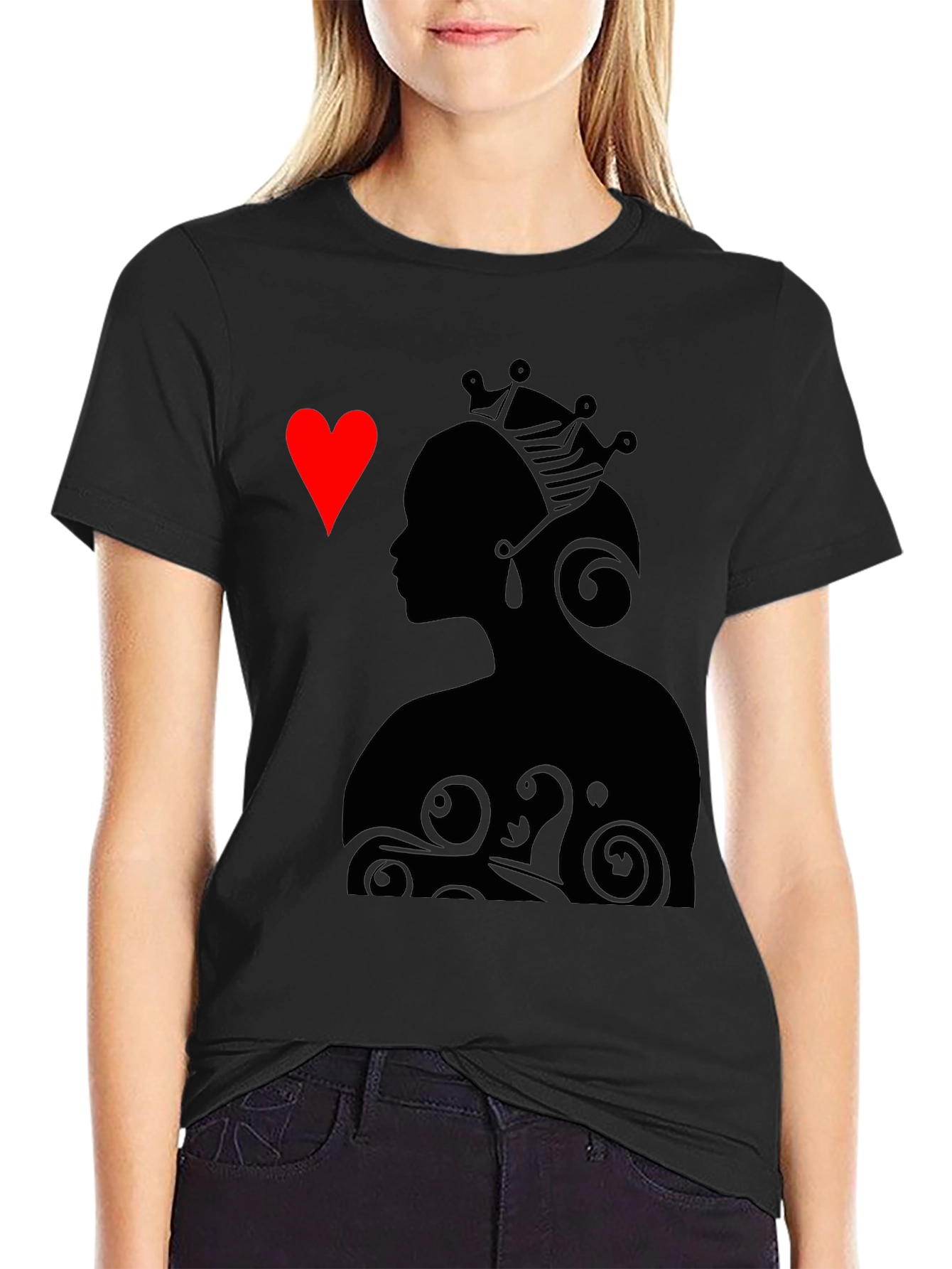 Black Queen of Hearts Graphic Tee - Stylish Black T-Shirt view 2