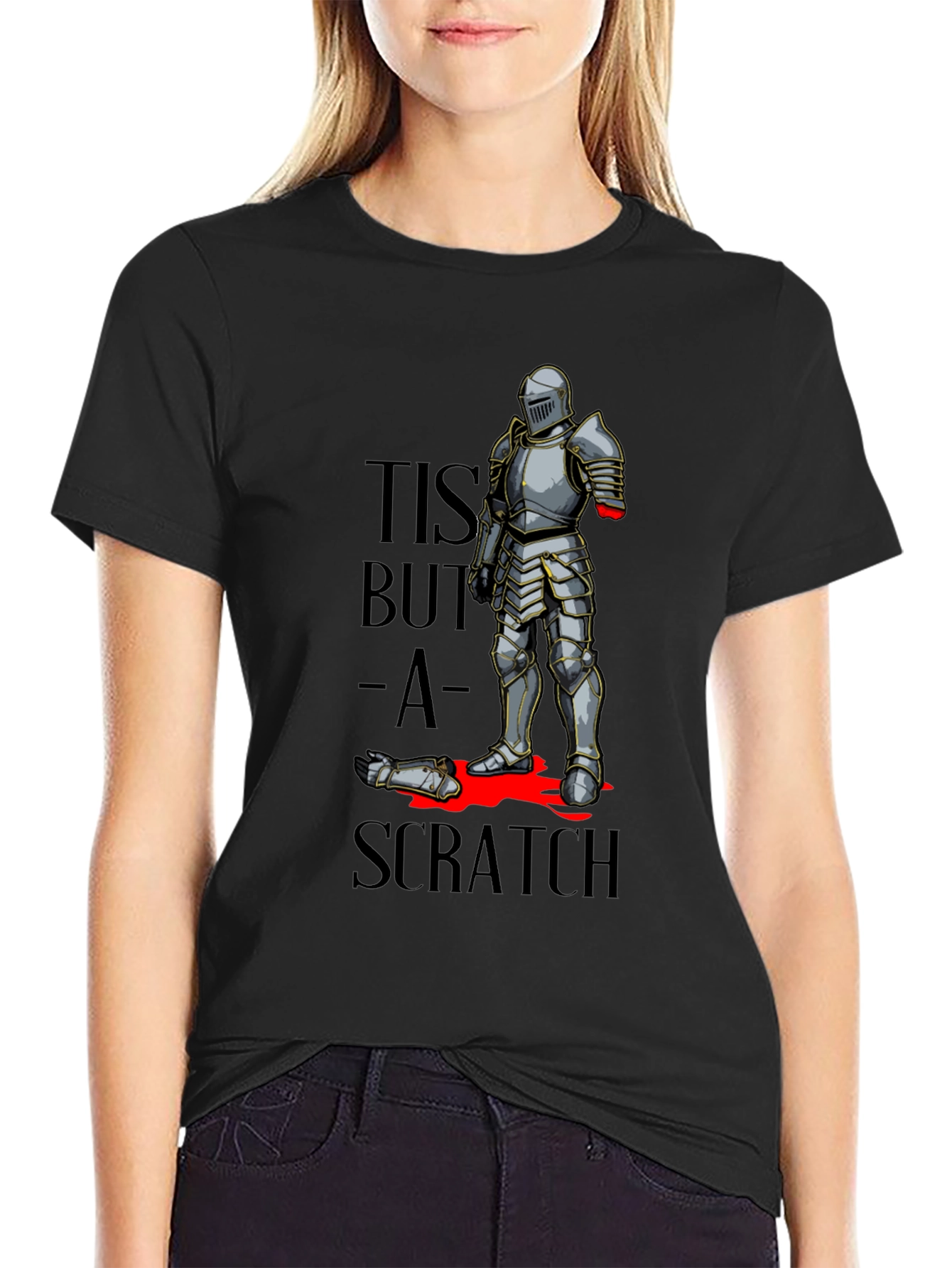 Black Tis But a Scratch T-Shirt - Funny Knight Humor Tee view 2