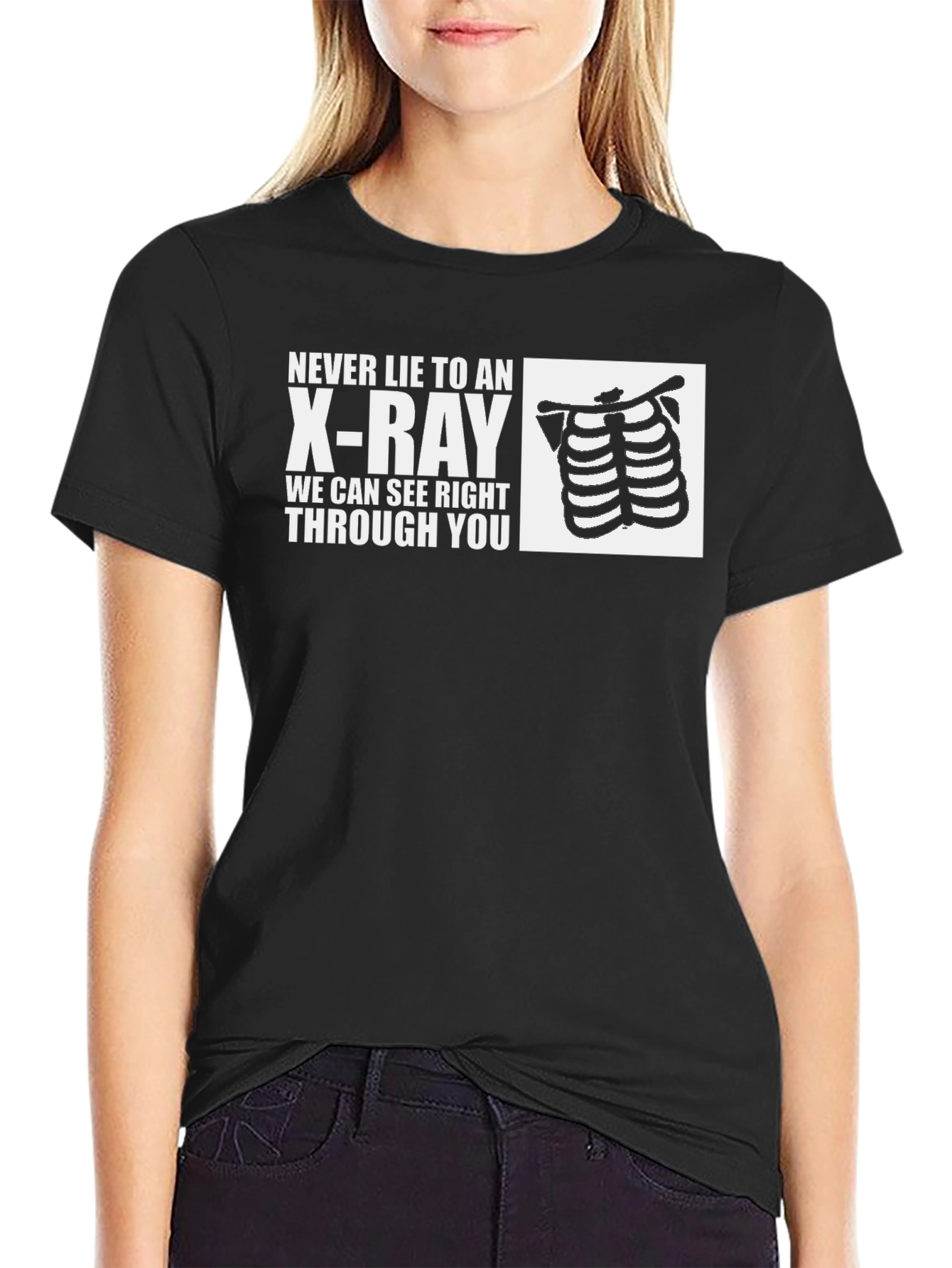 Black X-Ray Rib Cage Graphic T-Shirt - Funny Medical Tee view 2