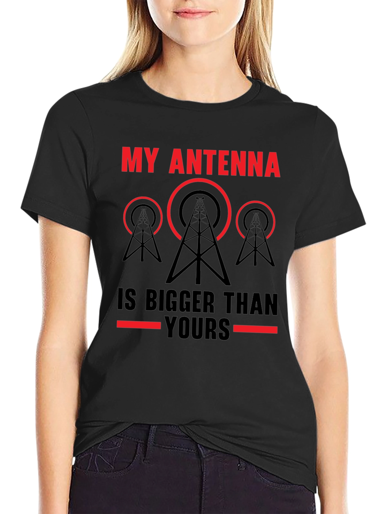 Black My Antenna is Bigger Than Yours T-Shirt - Ham Radio Operator Gift view 2