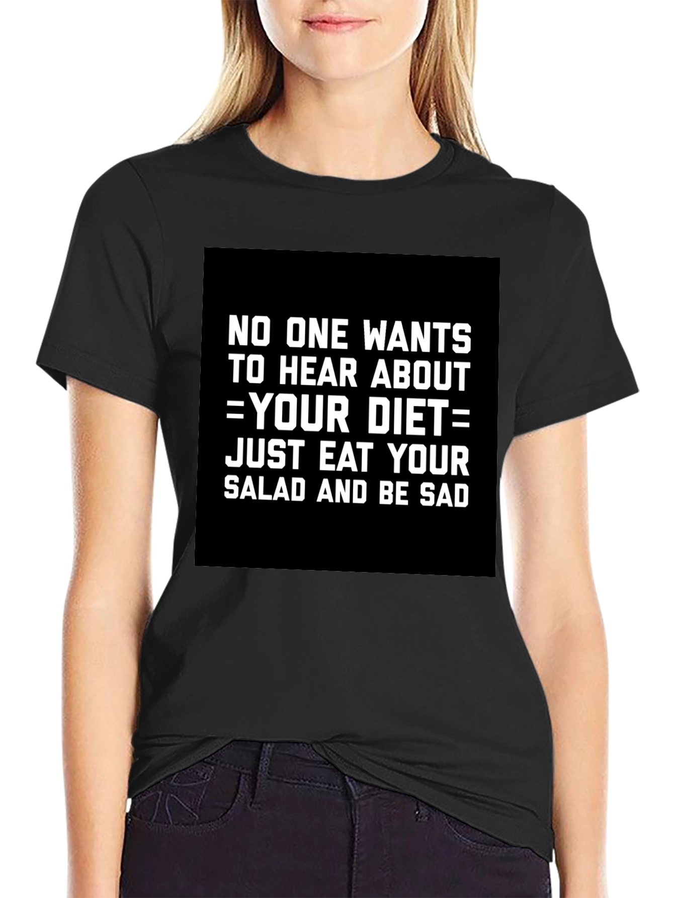 Black Eat Your Salad & Be Sad T-Shirt Funny Diet Tee view 2