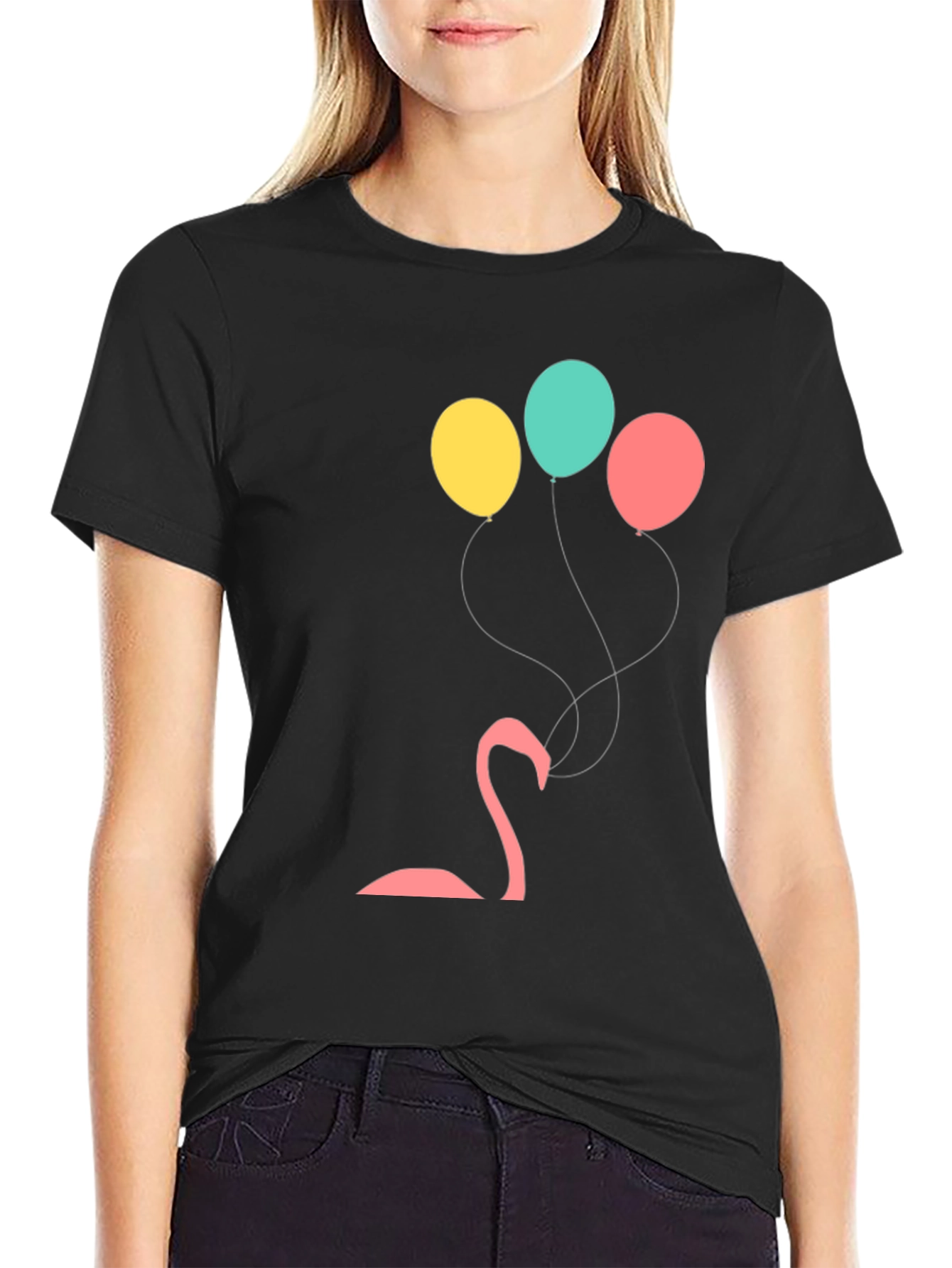 Black Black Flamingo Balloon Graphic Tee view 2