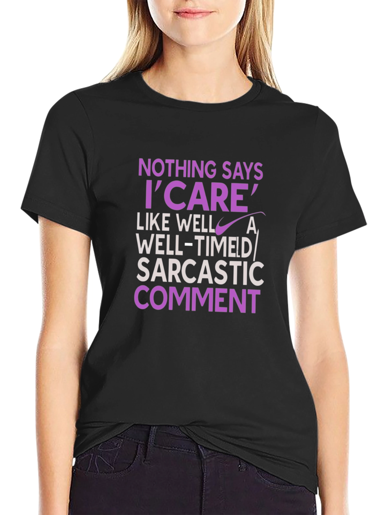 Black Sarcastic Humor T-Shirt - 'I Care' Statement Tee view 2