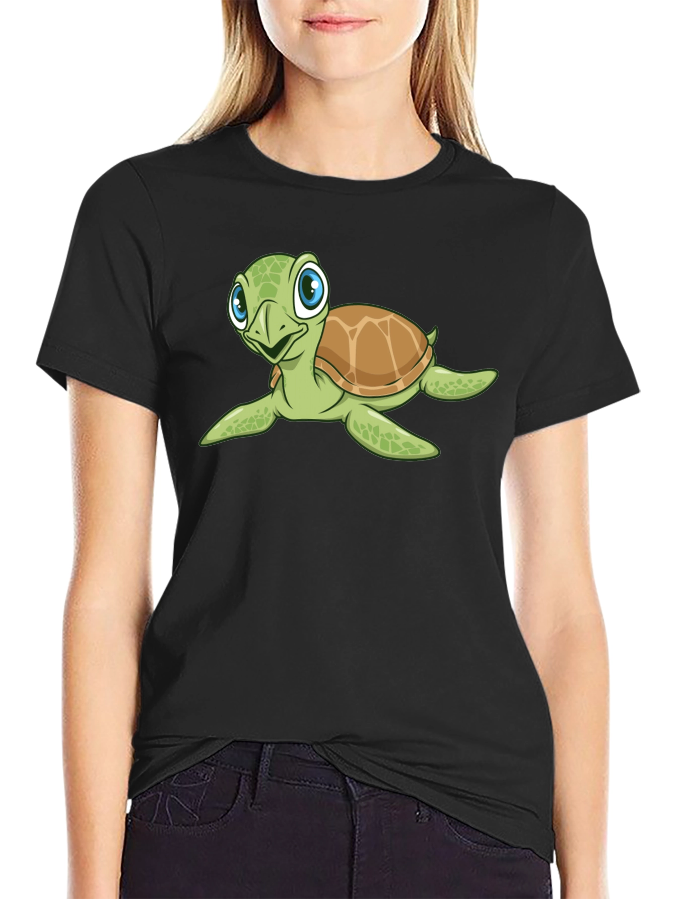 Black Turtle Graphic Tee - Black Cotton T-Shirt view 2