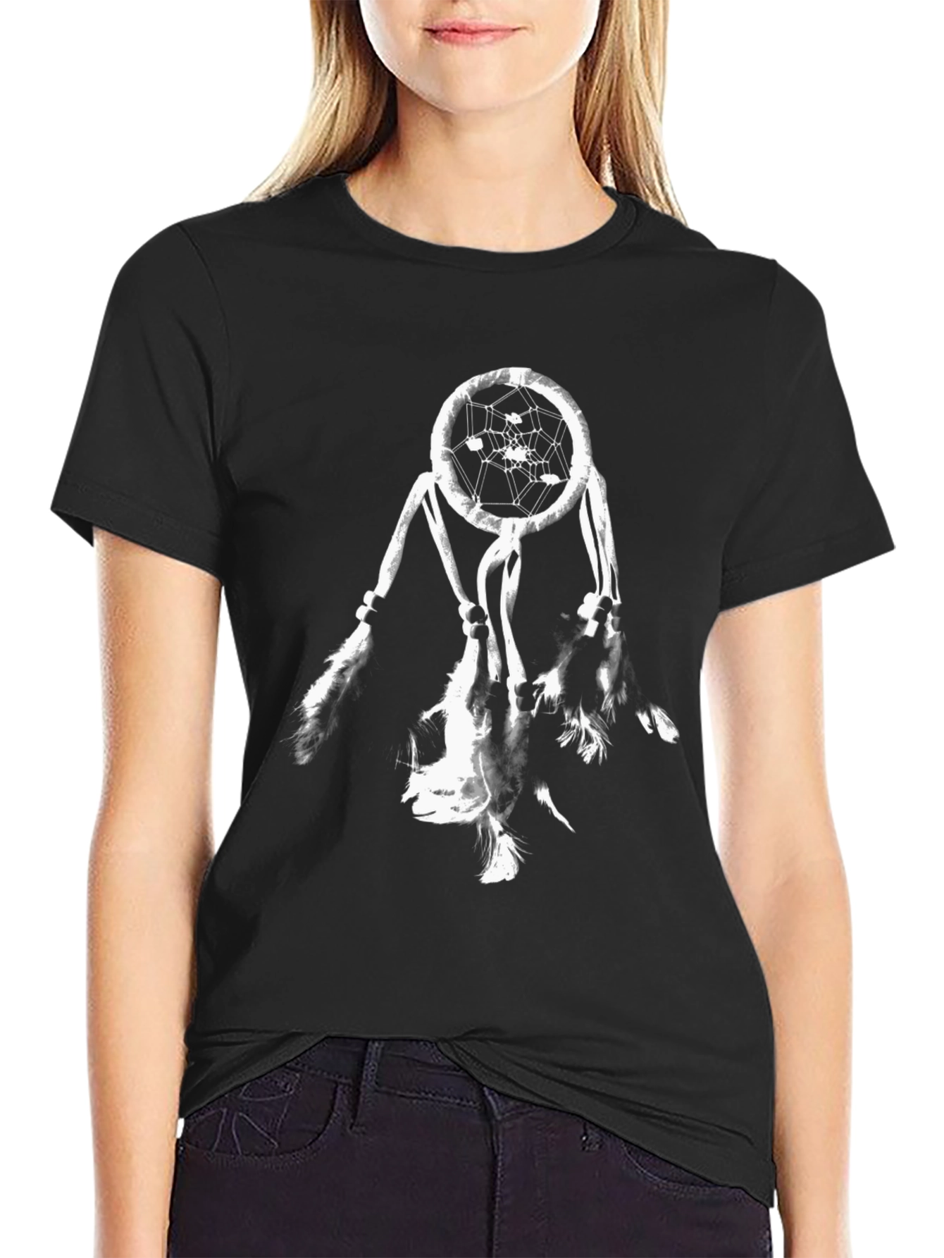 Black Dreamcatcher Graphic Tee - Black Cotton Blend view 2