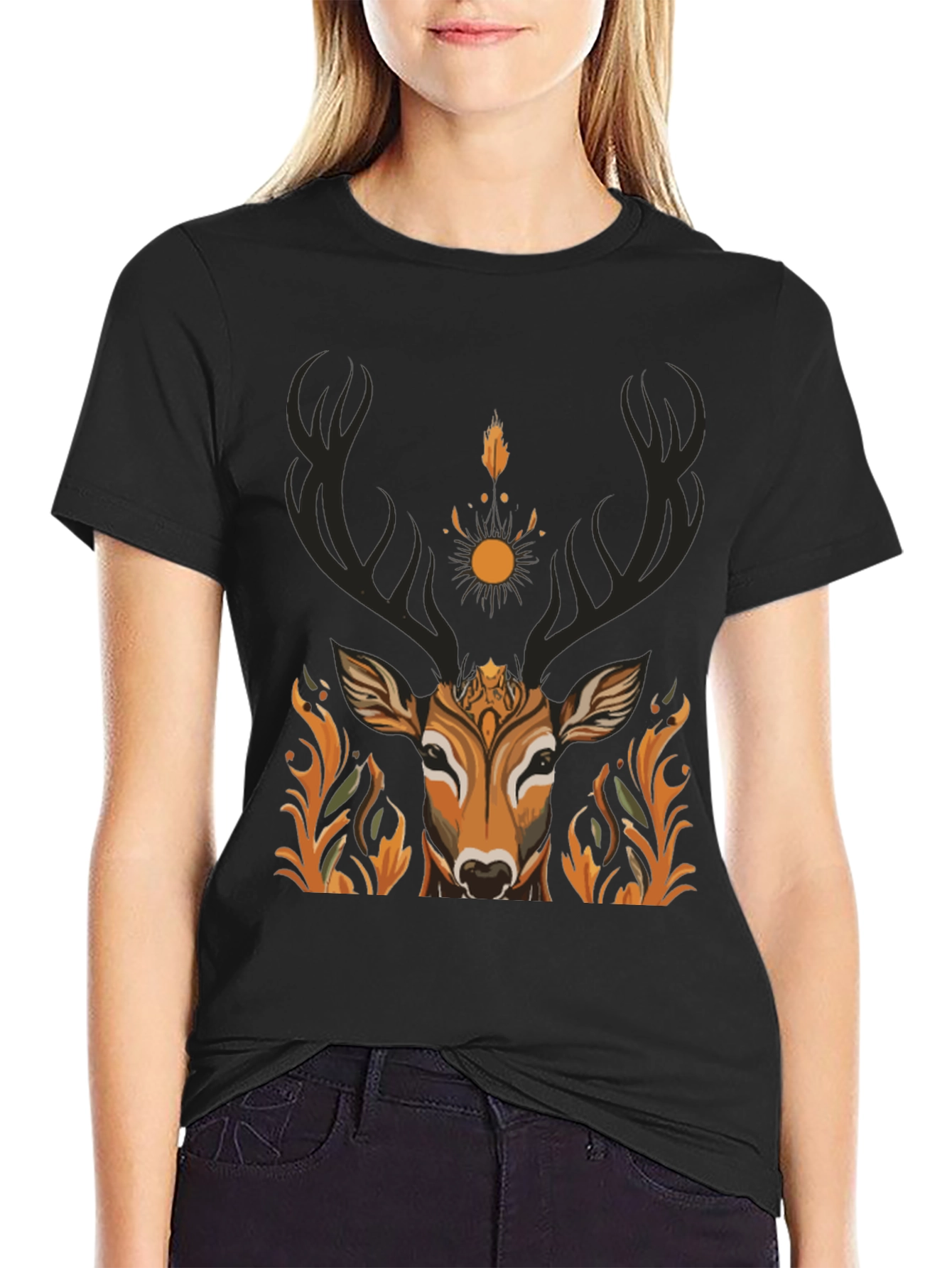 Black Mystic Deer Graphic Tee - Nature Inspired Design view 2