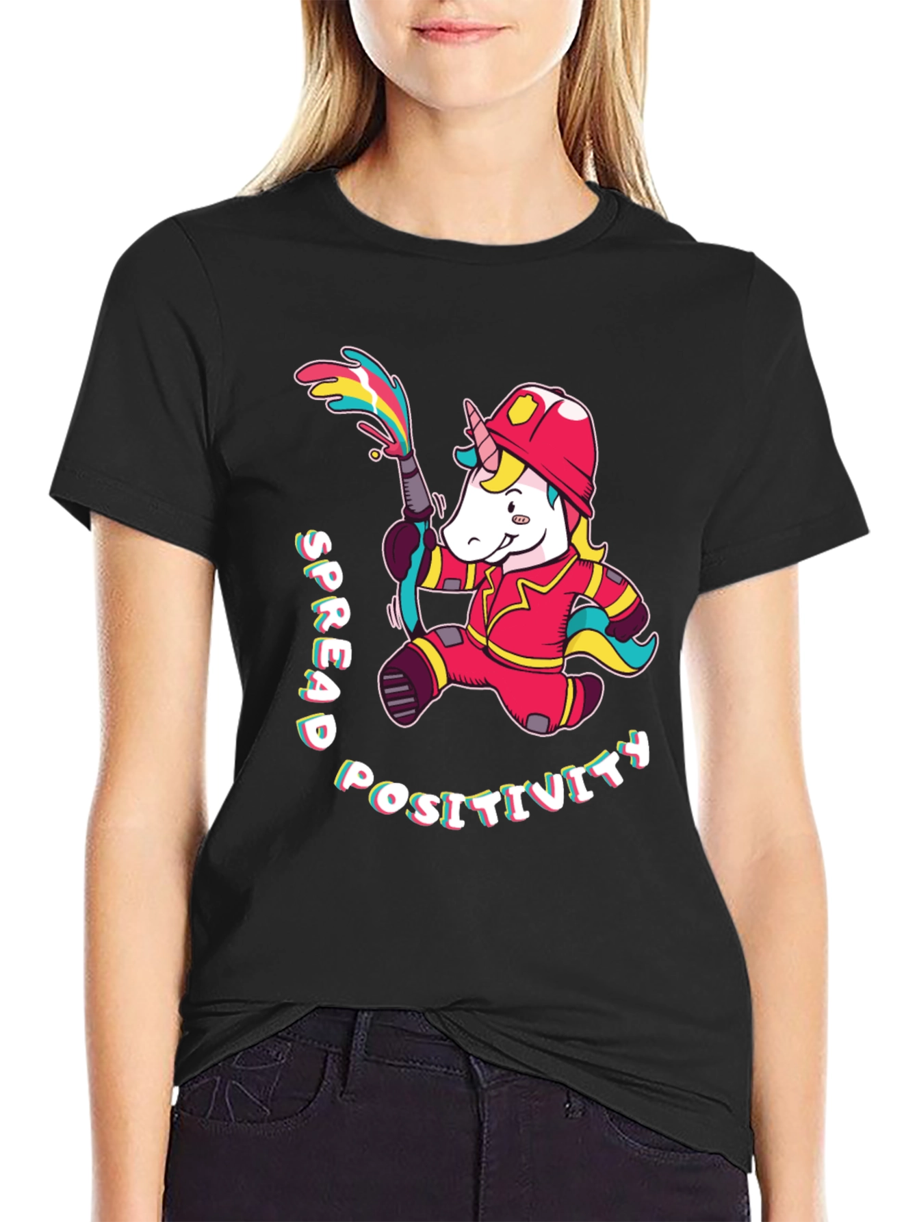 Black Unicorn Firefighter T-Shirt - Spread Positivity view 2