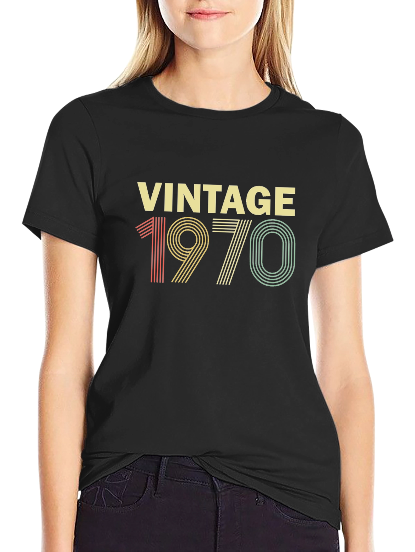 Black Vintage 1970 Graphic Tee - Retro Style view 2