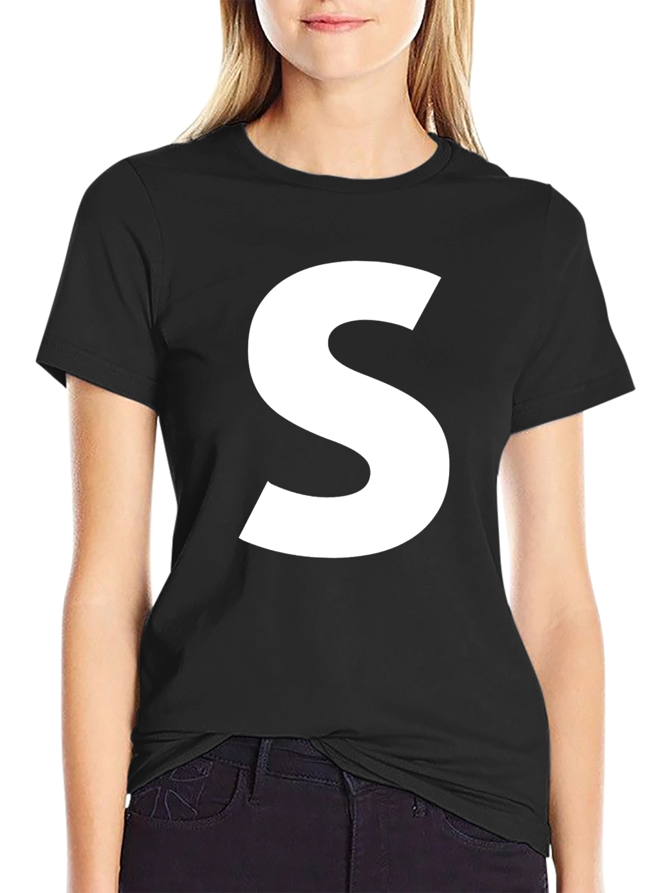 Black Bold 'S' Graphic Tee - Classic Black Cotton view 2