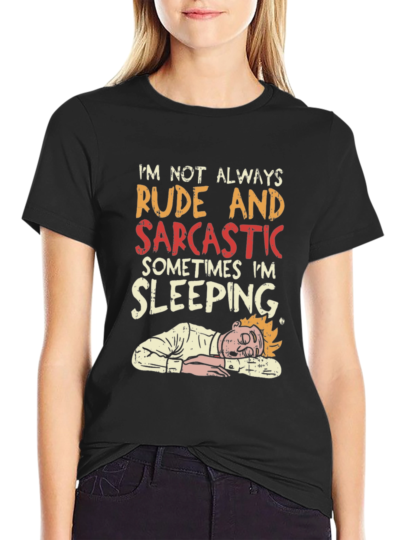 Black Rude and Sarcastic Sleeping Graphic Tee view 2