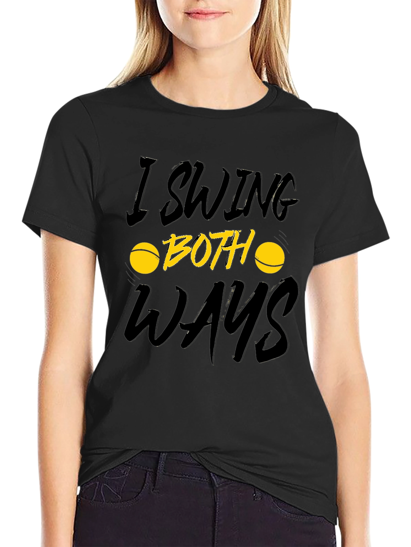 Black I Swing Both Ways Graphic T-Shirt - Adult Humor Tee view 2