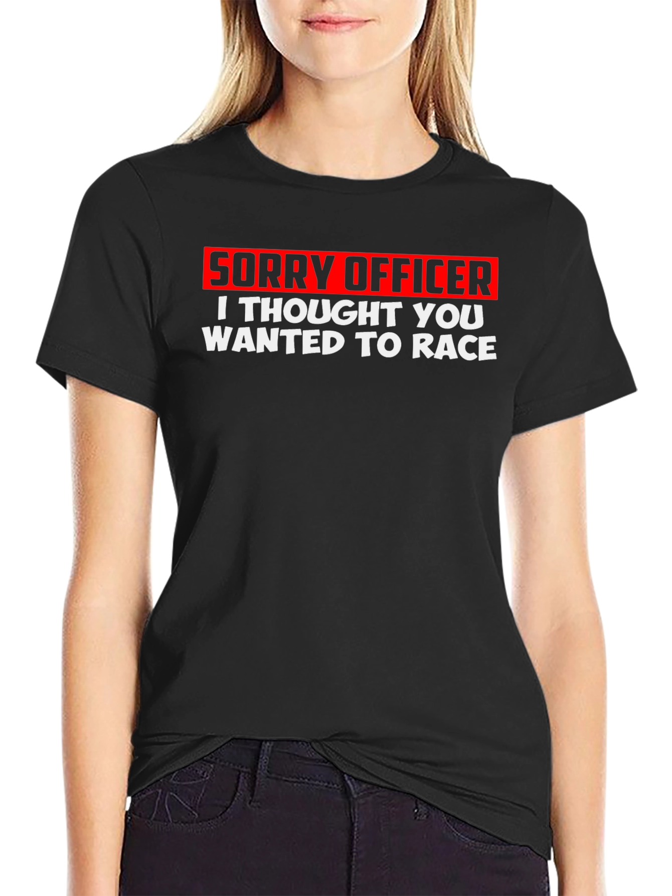 Black Sorry Officer T-Shirt - Funny Racing Tee view 2