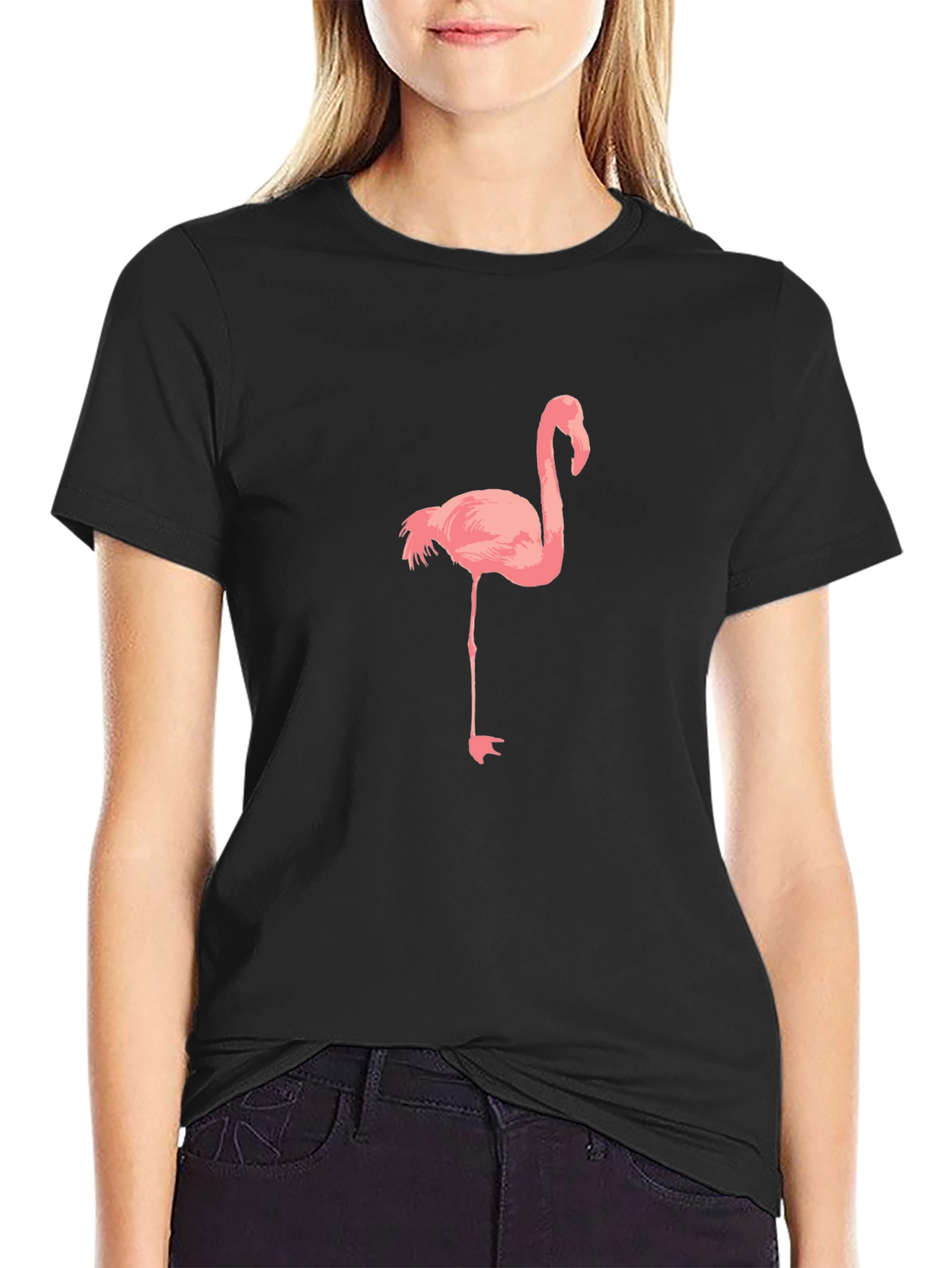 Black Flamingo Graphic T-Shirt - Casual Black Tee view 2