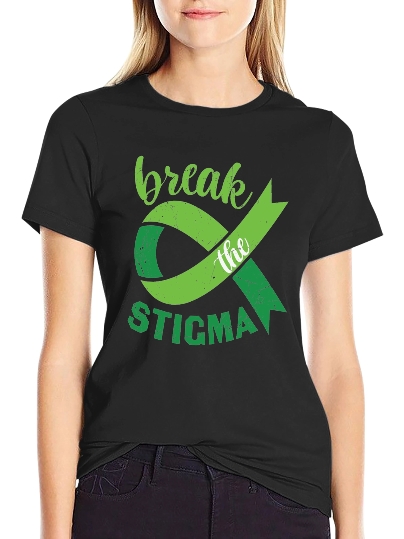 Black Break the Stigma T-Shirt Mental Health Awareness view 2