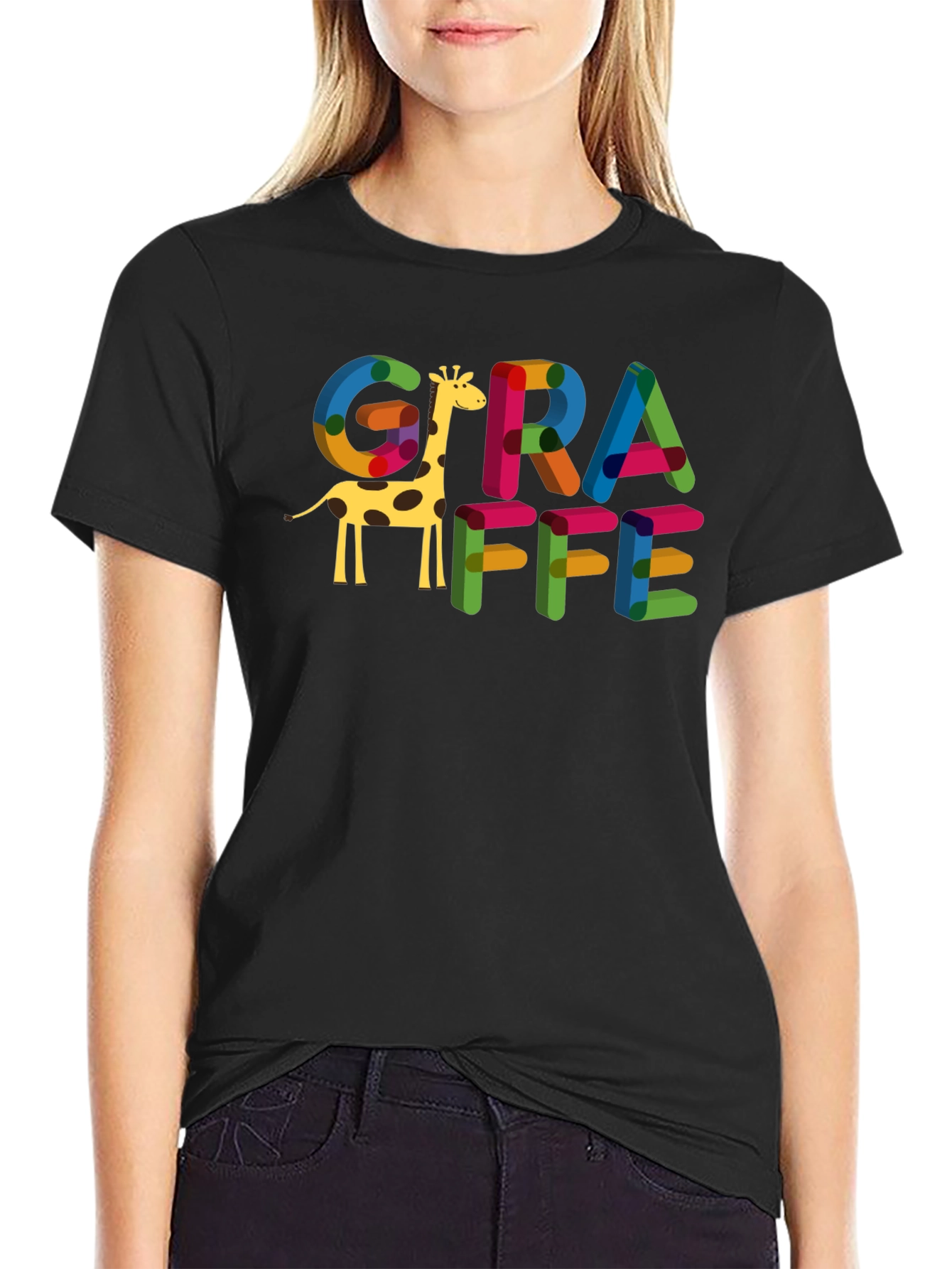 Black Fun Giraffe Graphic Tee - Stylish Black T-Shirt view 2