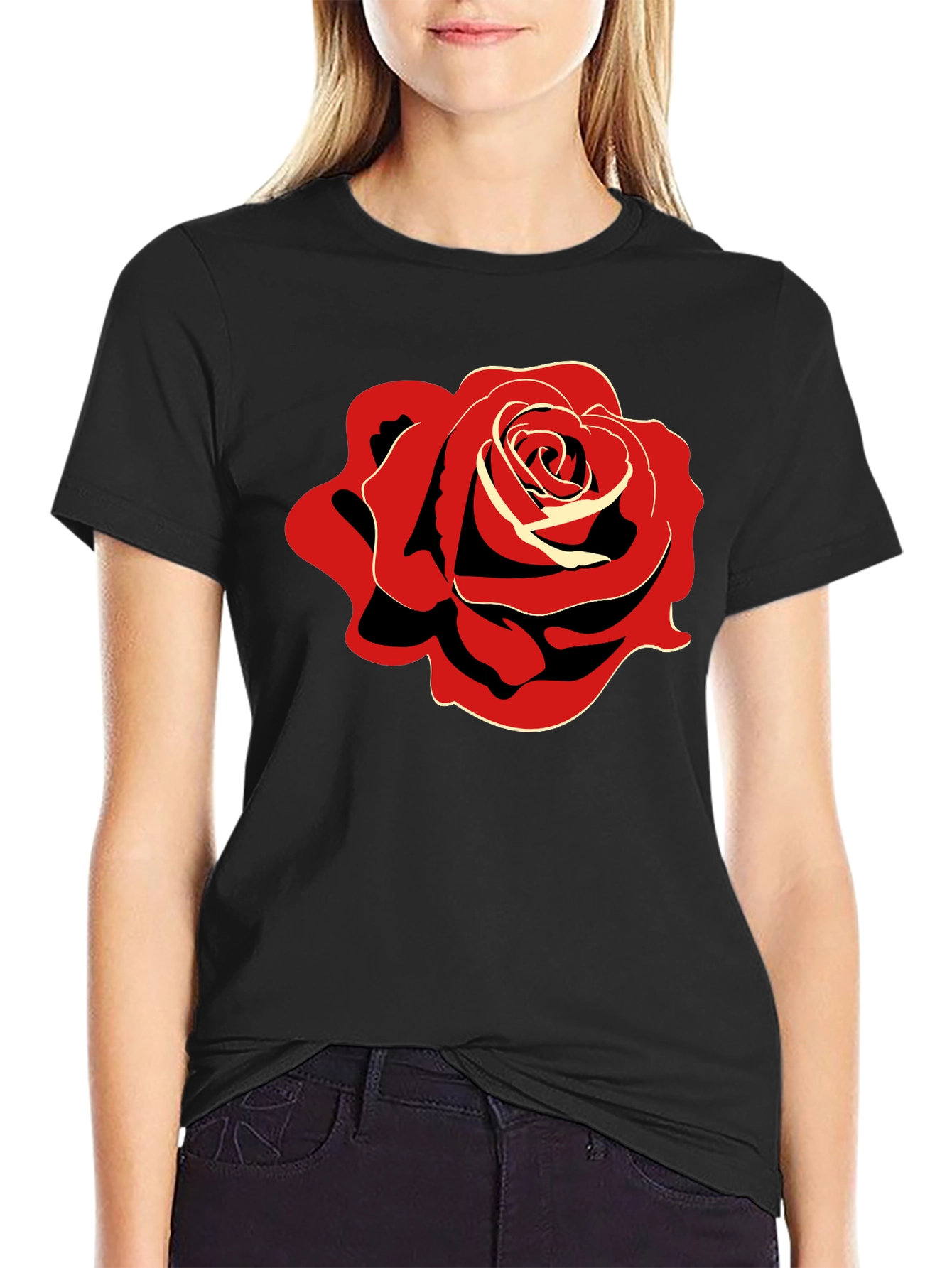 Black Bold Rose Graphic Black T-Shirt view 2