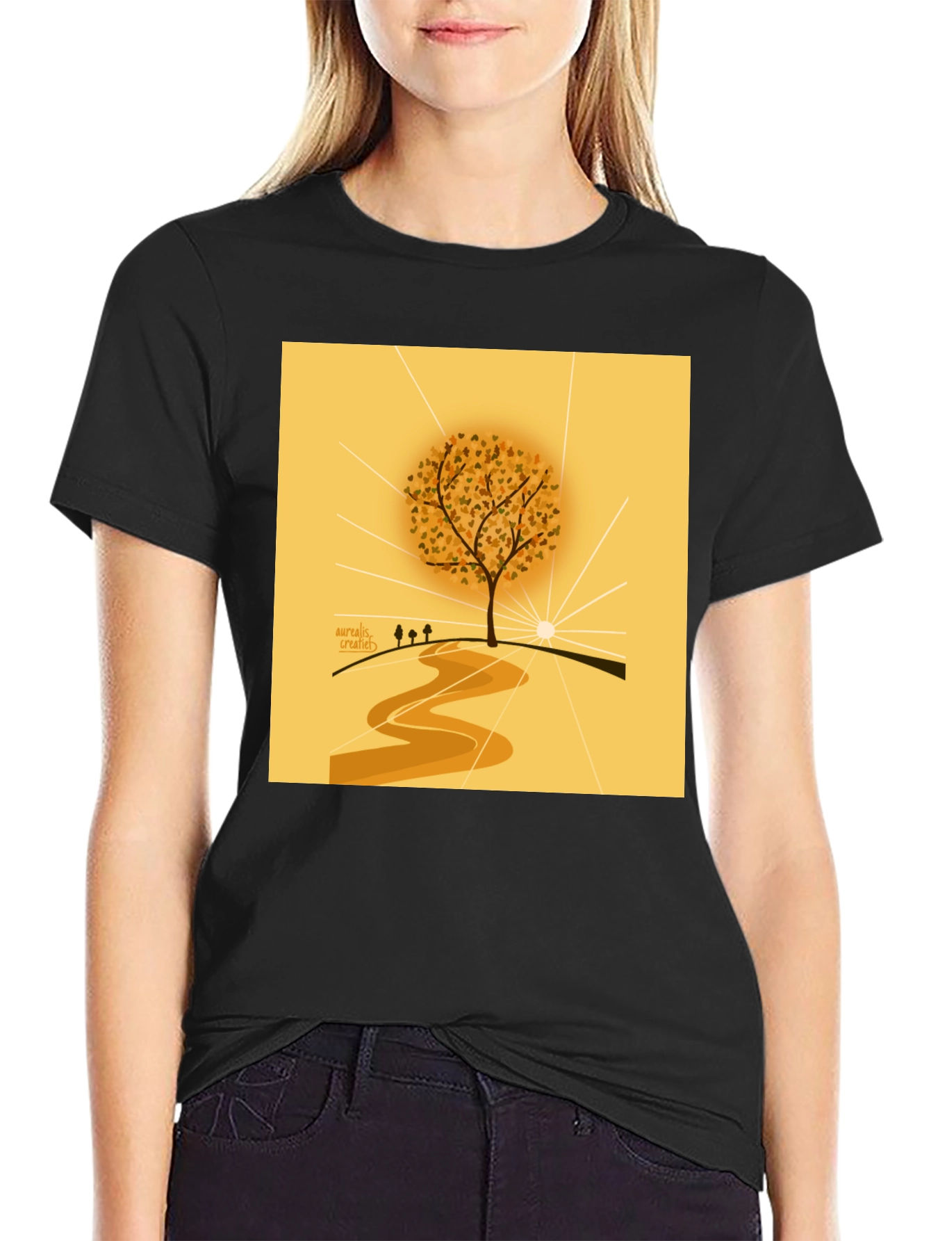 Black Nature Inspired Graphic Tee - Artistic Tree Design view 2