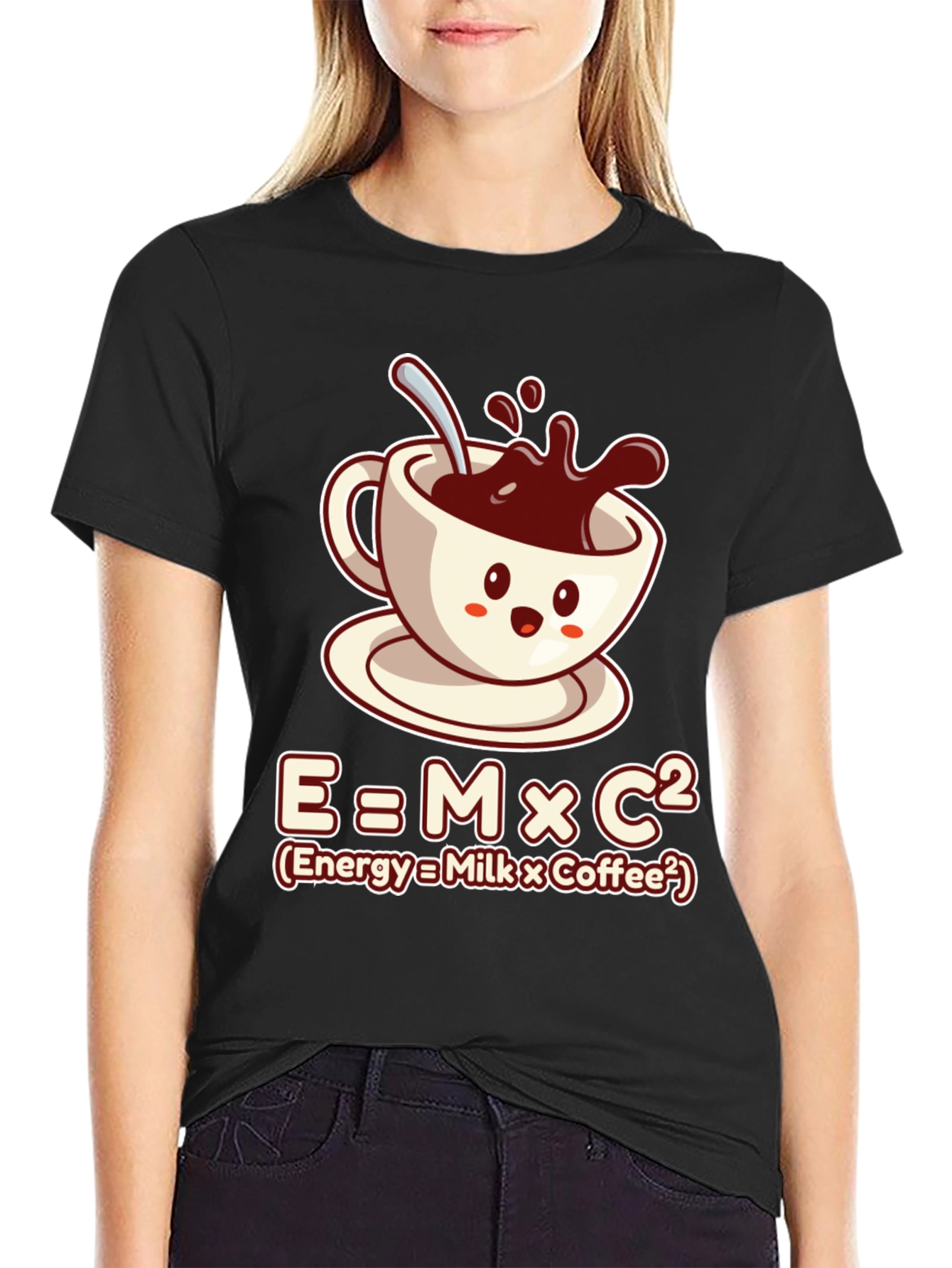 Black Funny Coffee Lover T-Shirt - Energy = Milk x Coffee view 2