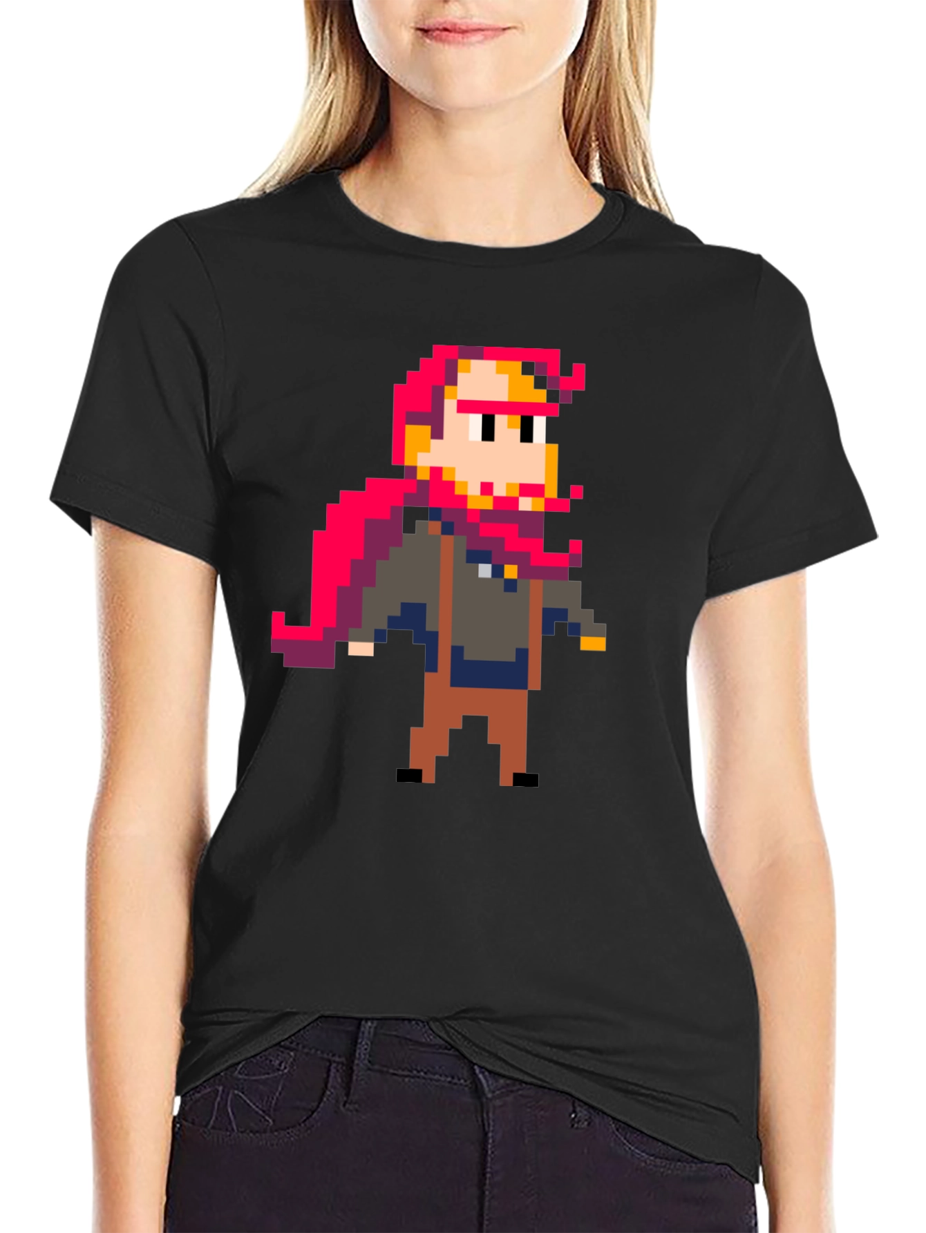 Black Pixel Art Graphic T-Shirt view 2