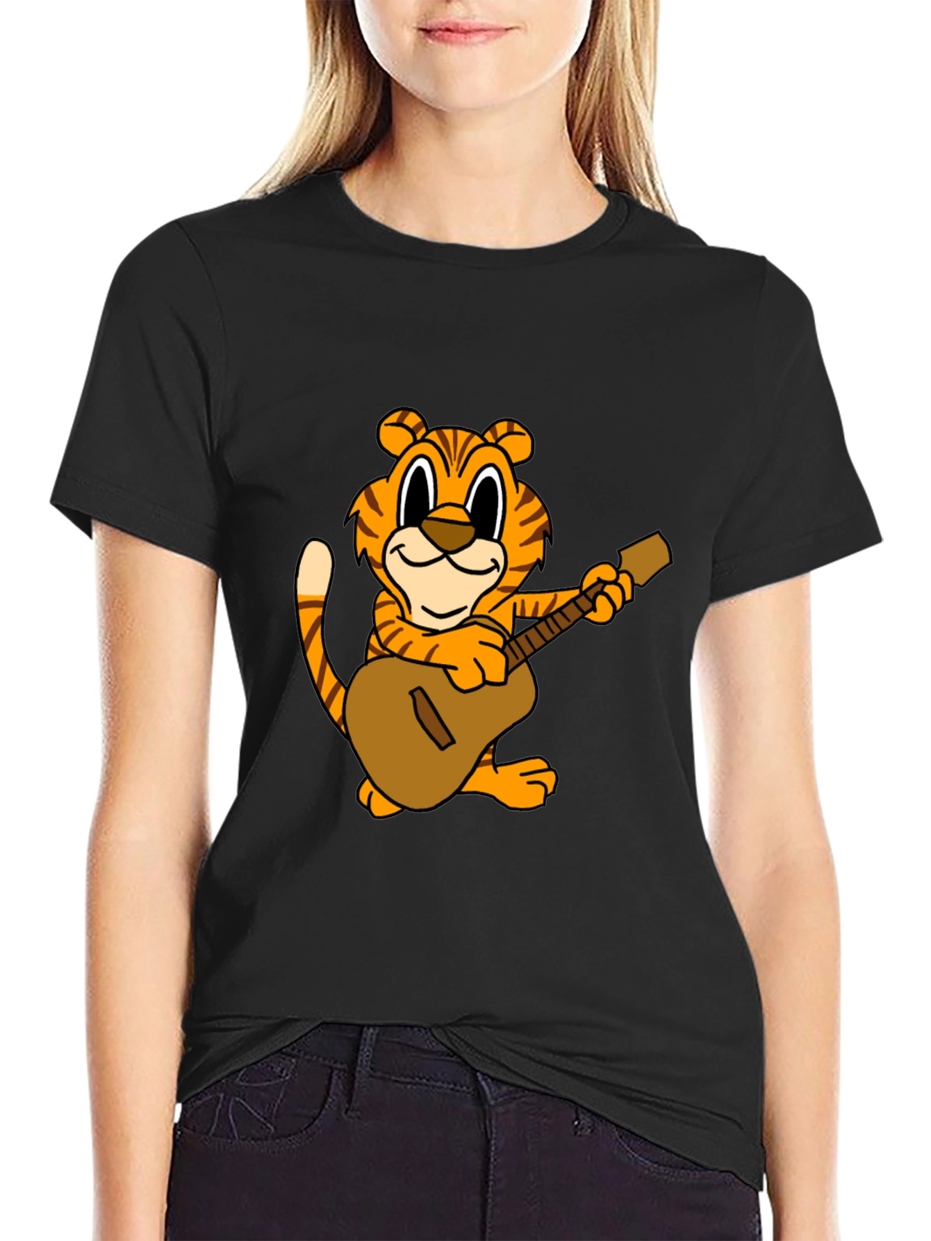 Black Tiger Guitar Player Graphic Tee - Black view 2