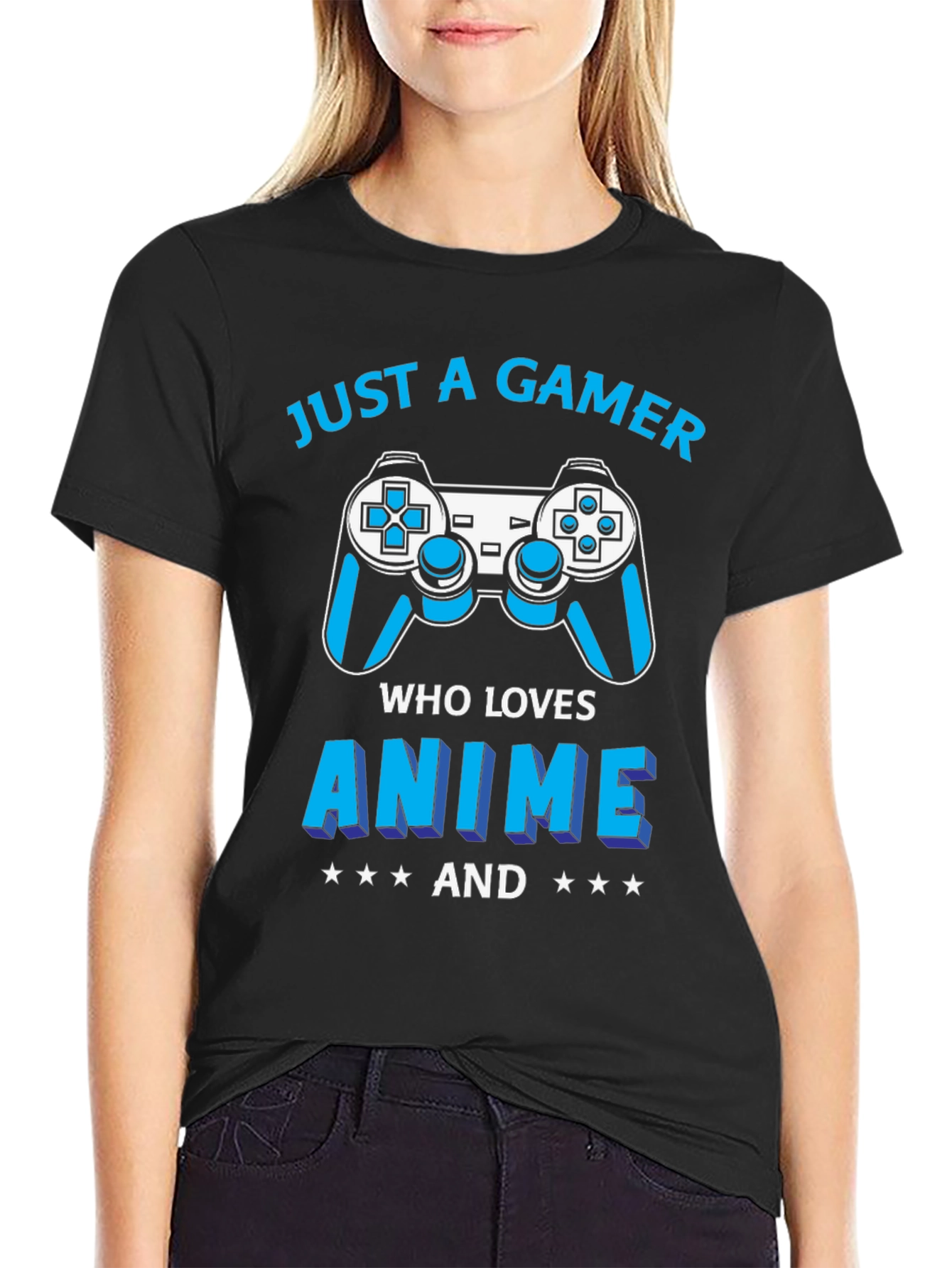 Black Just A Gamer Who Loves Anime T-Shirt view 2