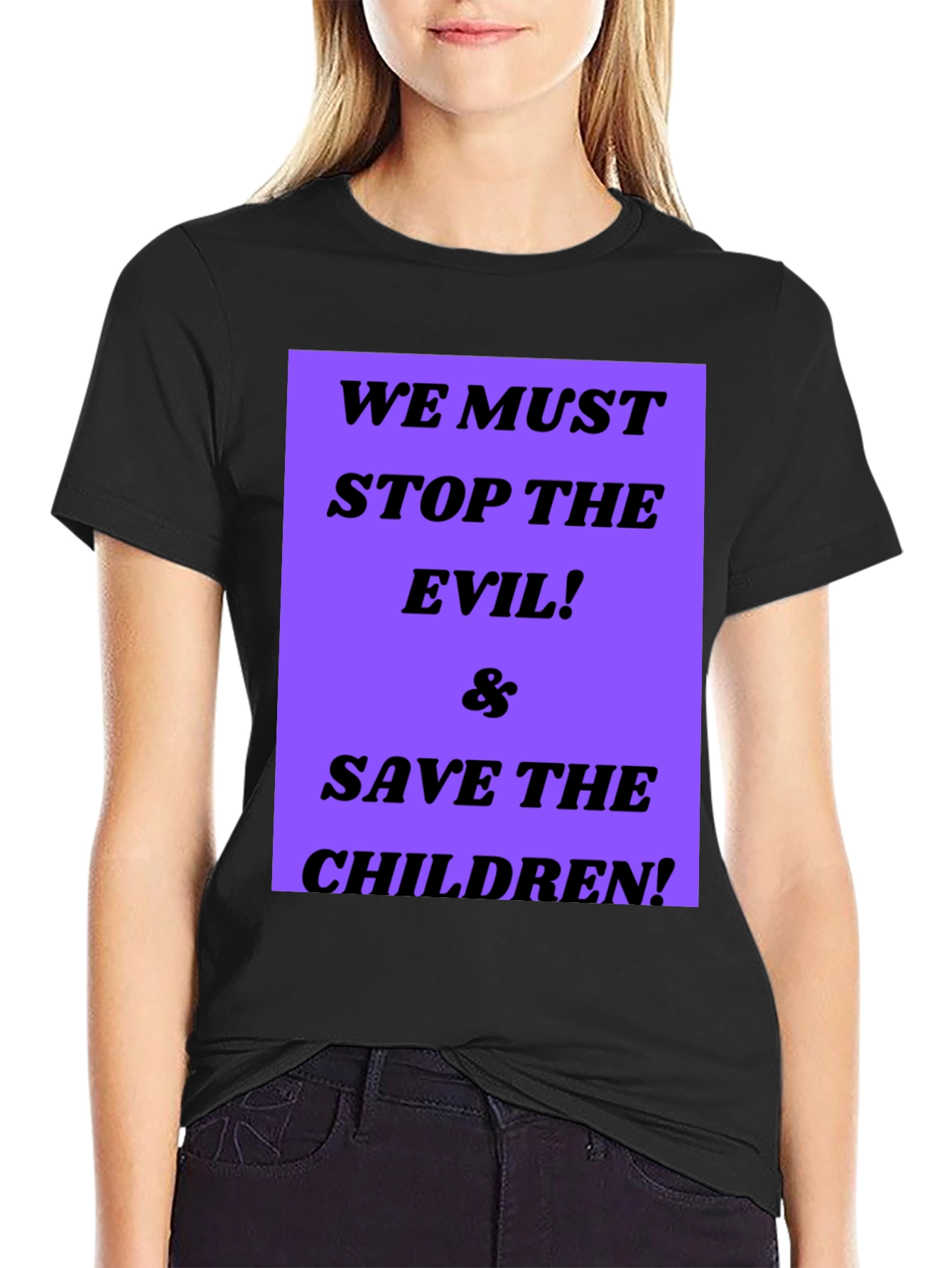 Black Stop the Evil Save the Children T-Shirt view 2
