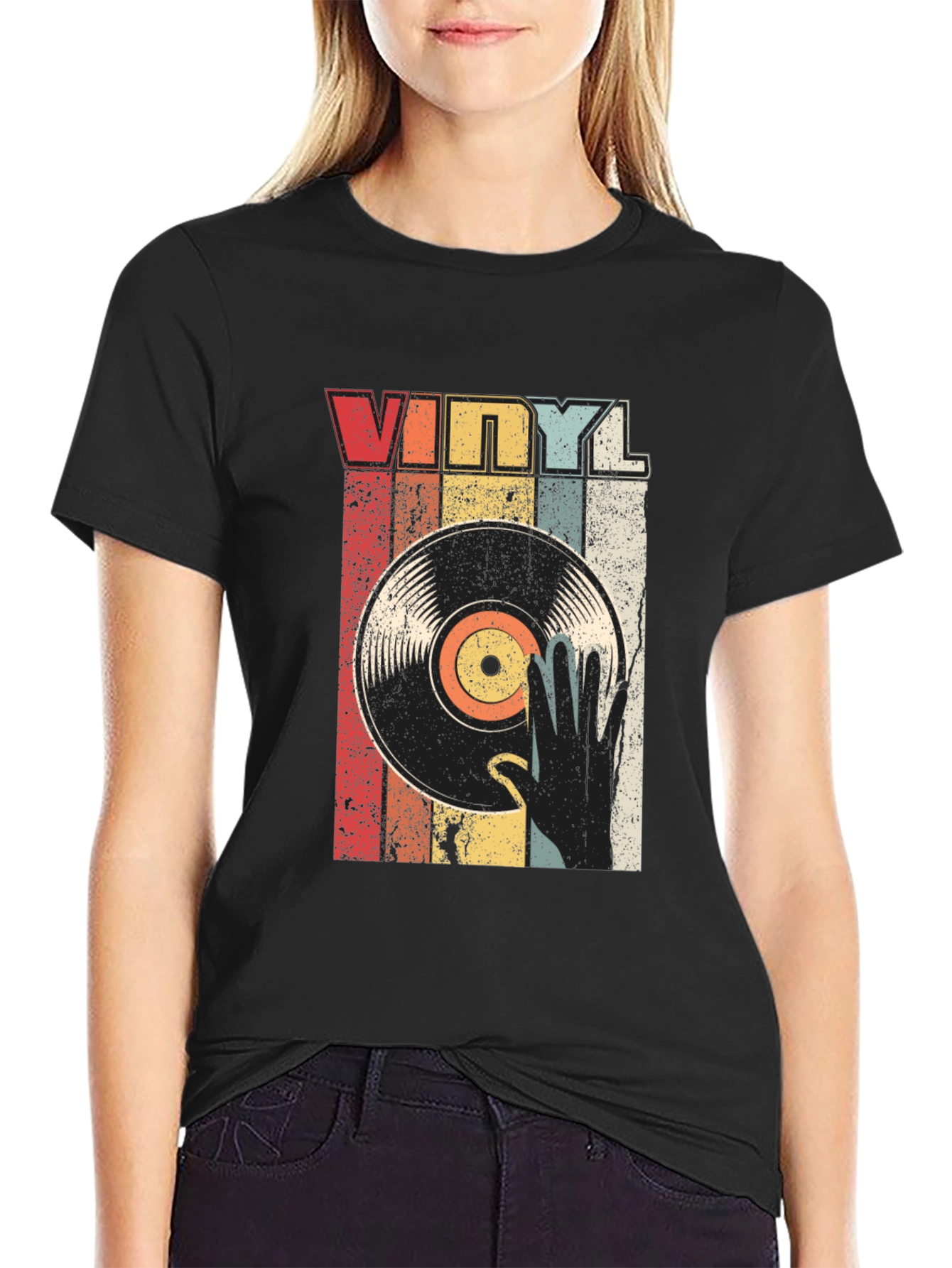 Black Vintage Vinyl Record T-Shirt view 2