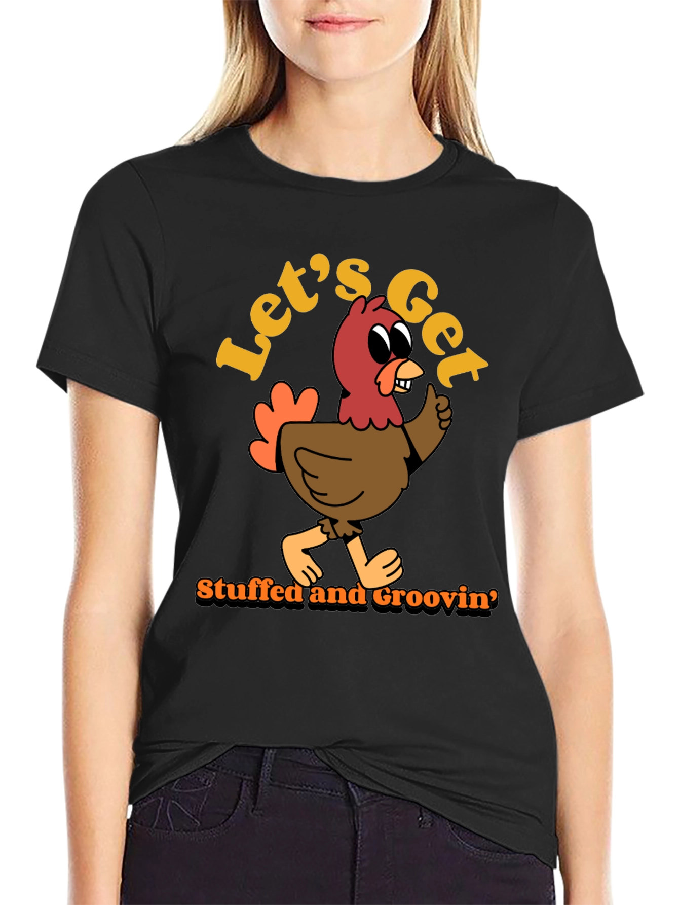 Black Let's Get Stuffed and Groovin' Turkey Tee view 2