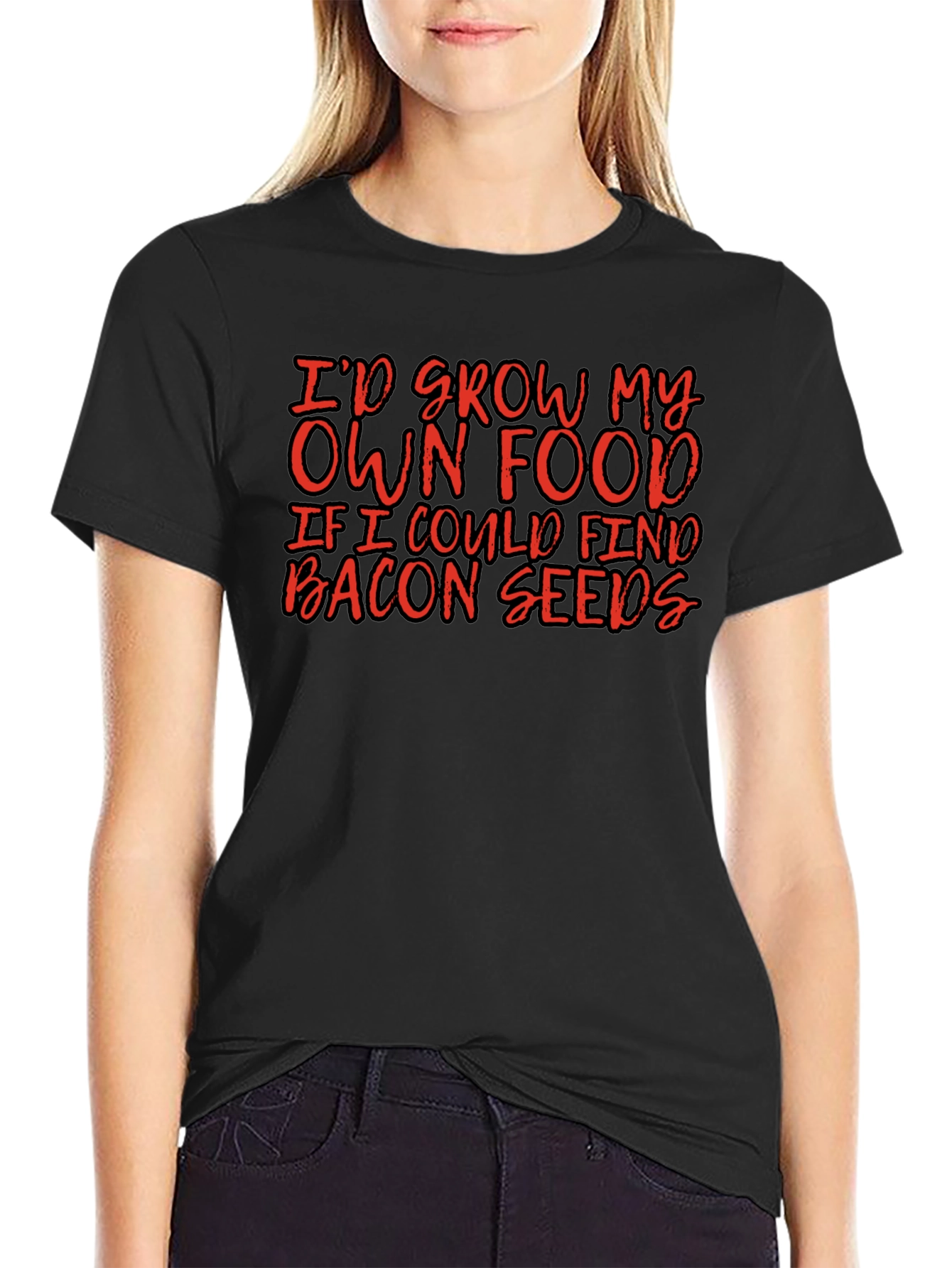 Black Funny Bacon Seeds T-Shirt, Novelty Graphic Tee view 2