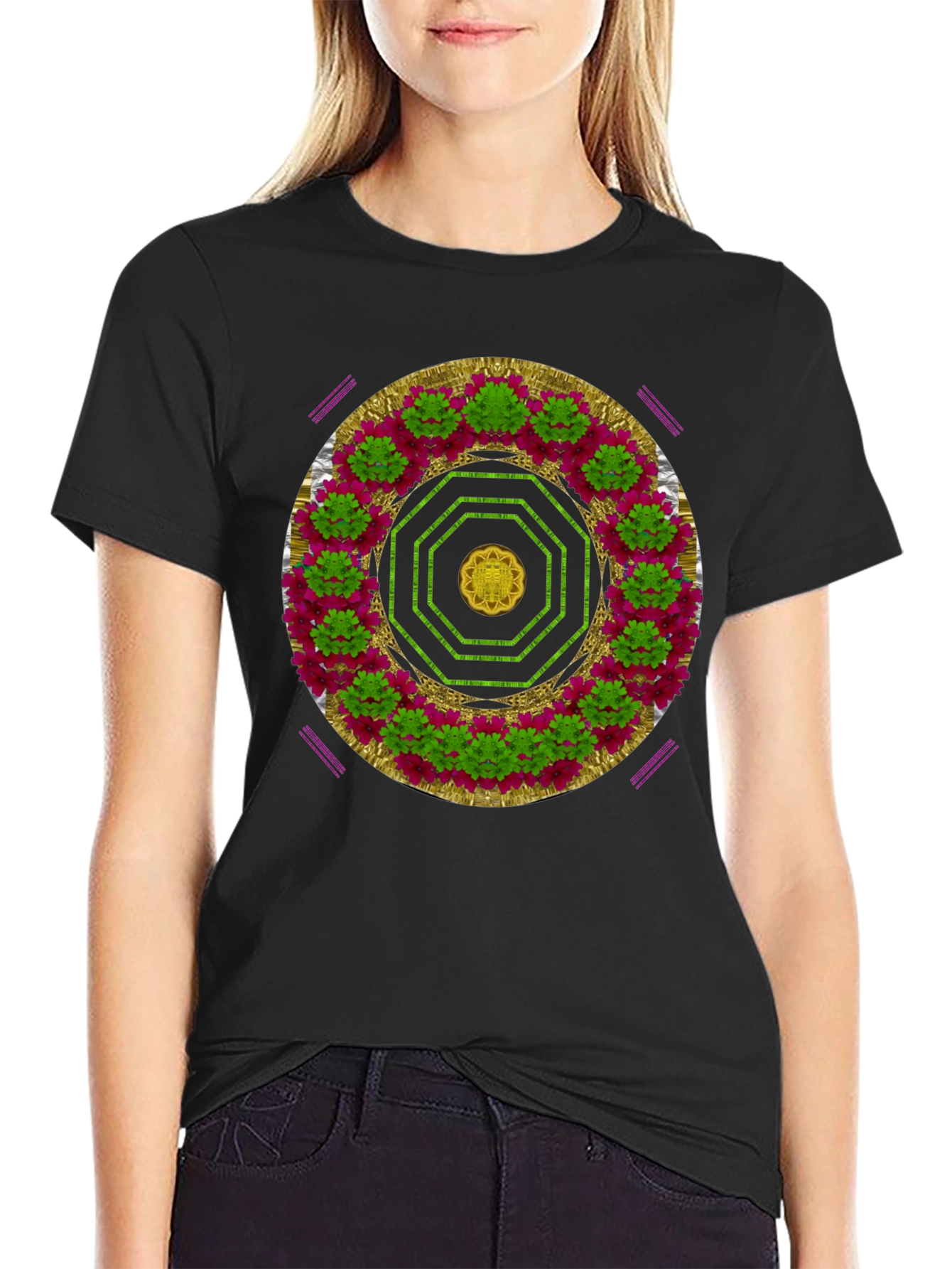 Black Floral Mandala Graphic Tee - Black view 2