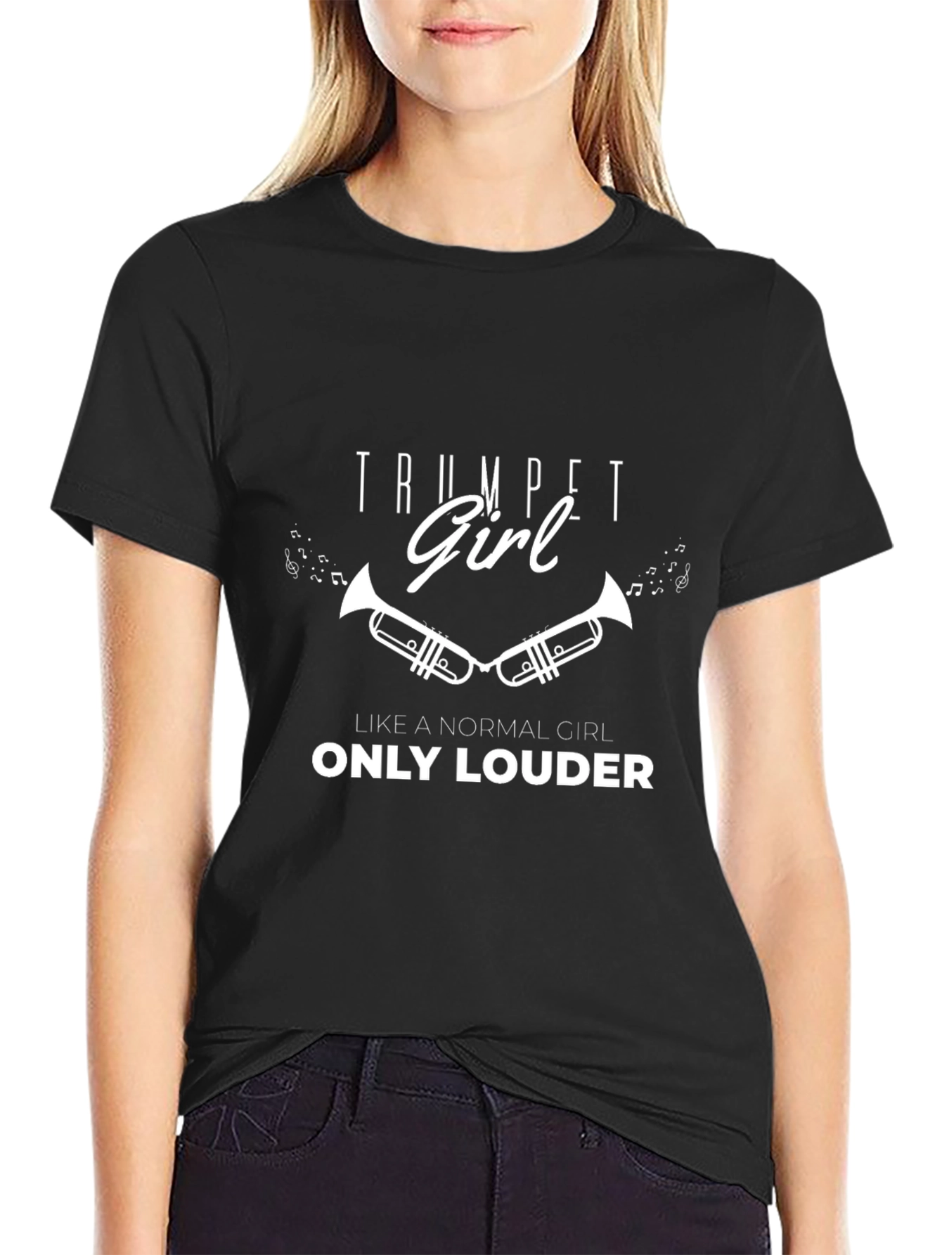 Black Trumpet Girl T-Shirt: Only Louder Band Tee view 2