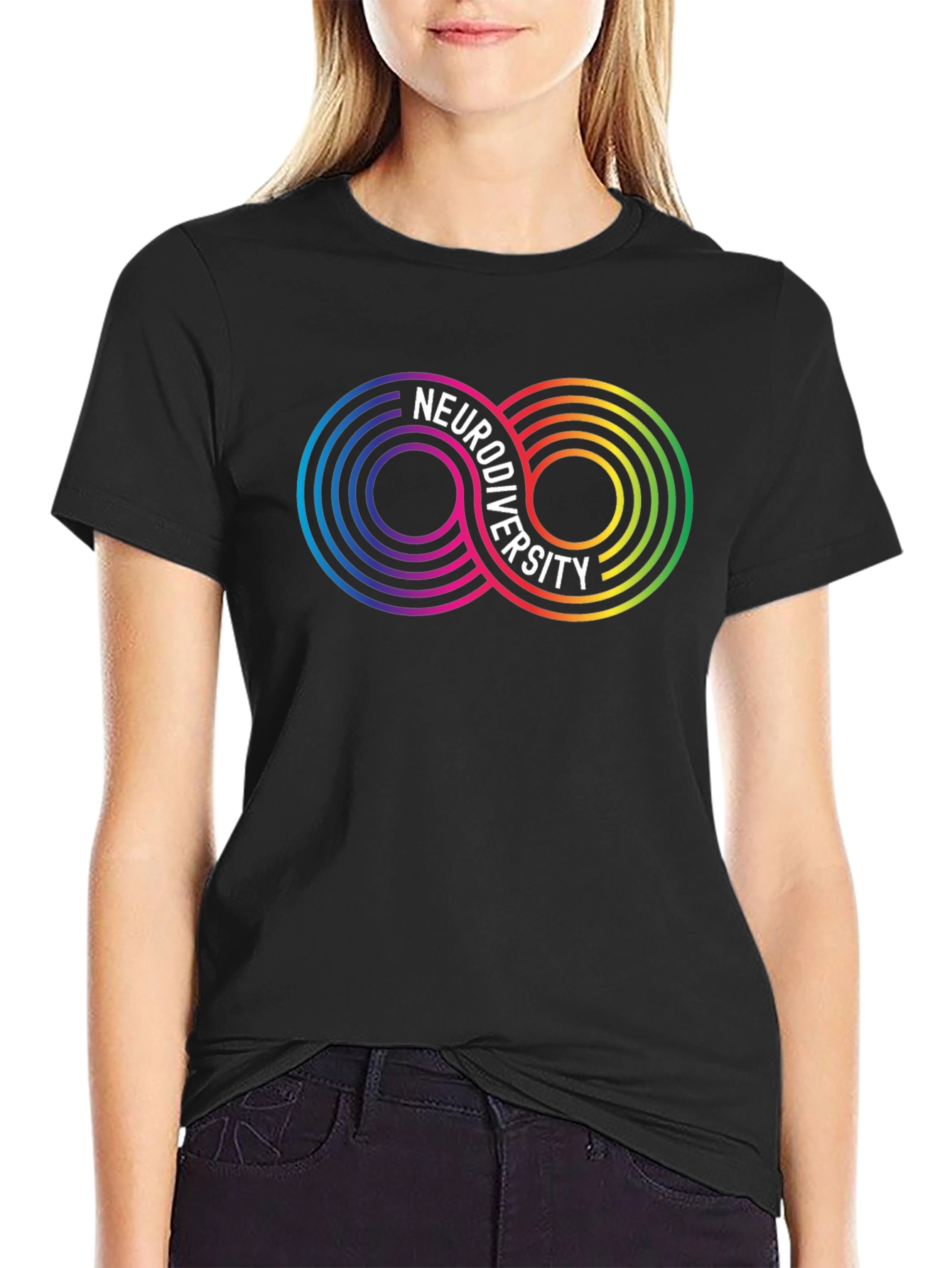 Black Neurodiversity Infinity Symbol Graphic T-Shirt view 2