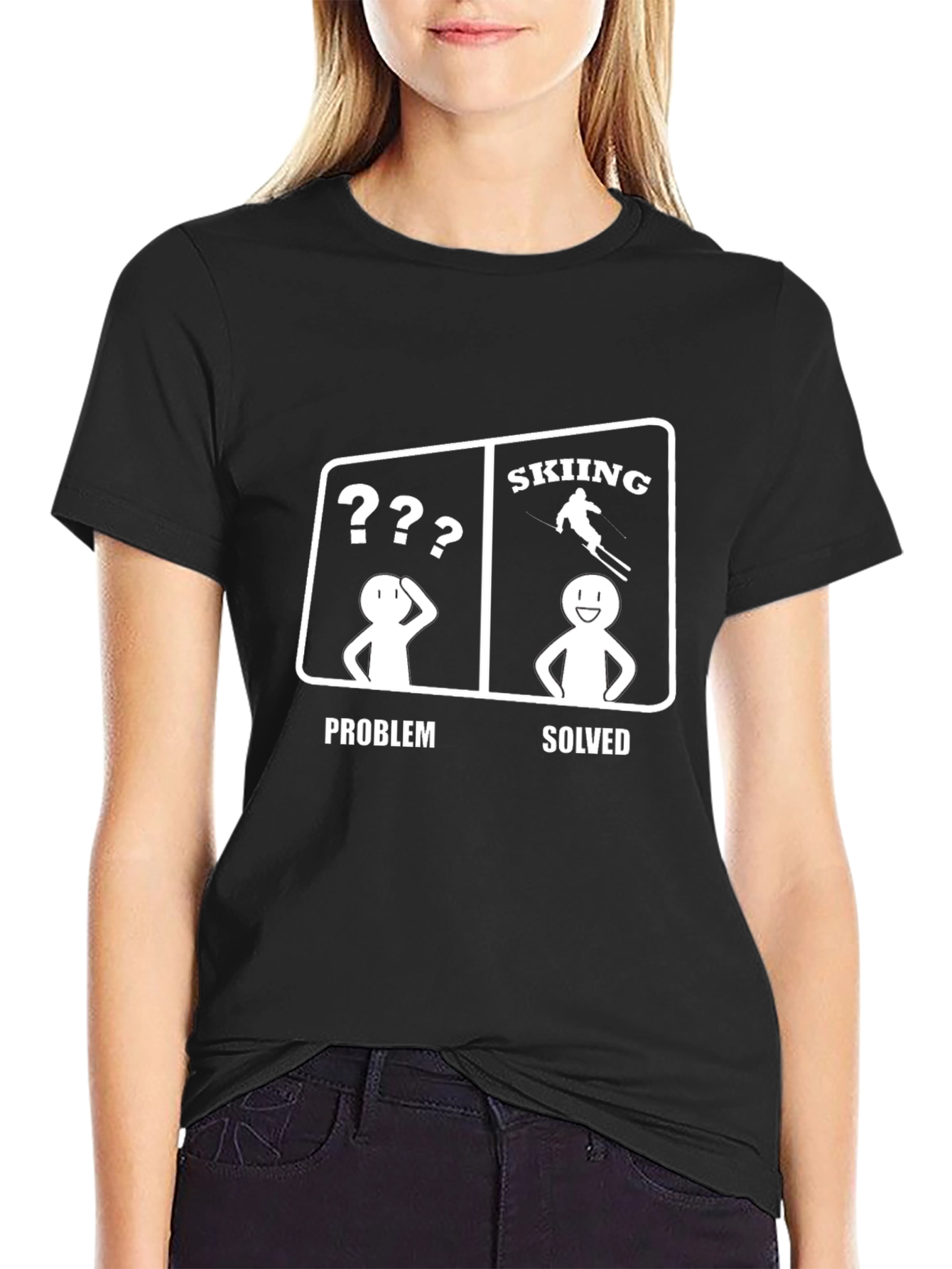 Black Skiing Problem Solved T-Shirt view 2