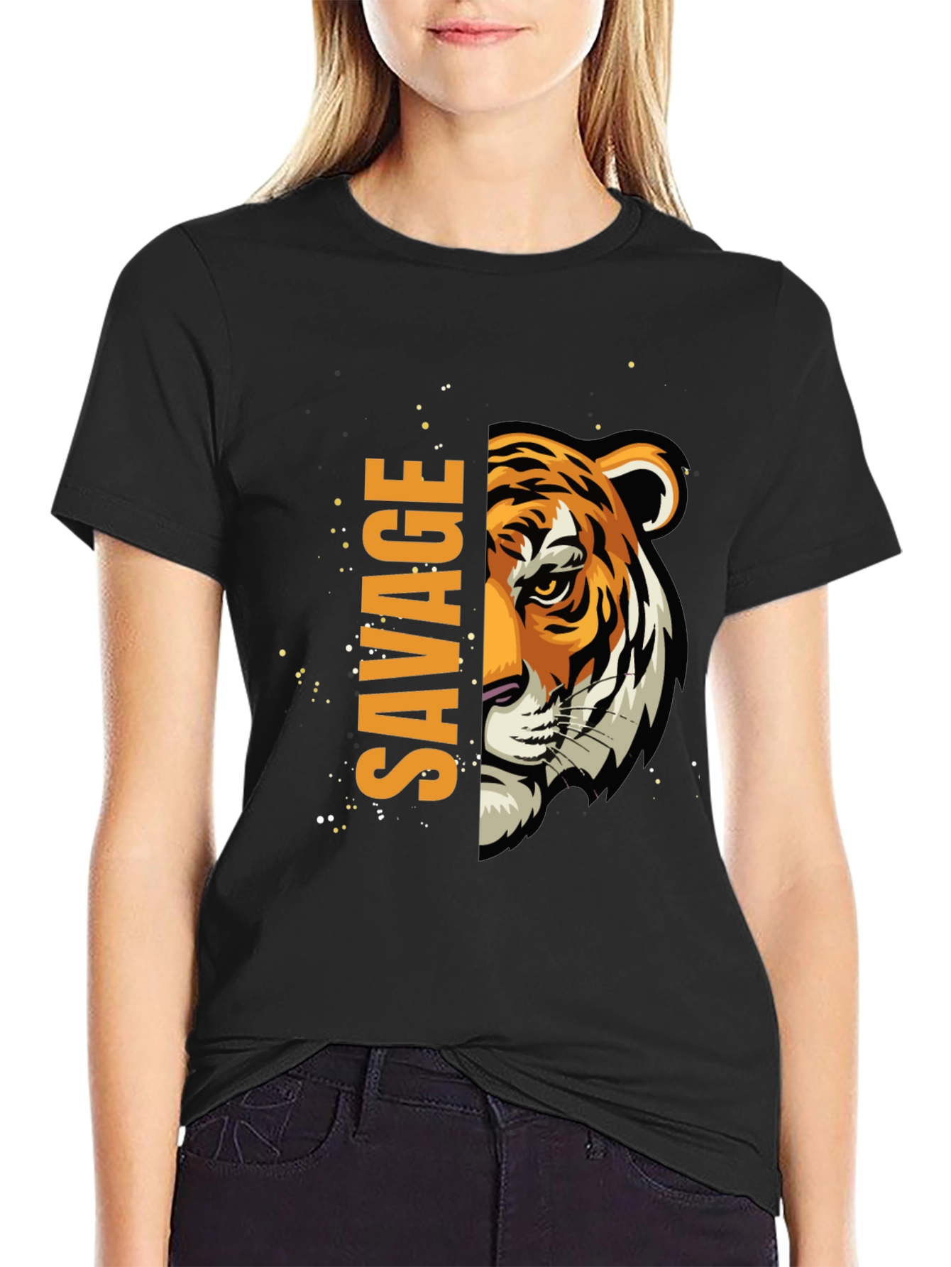 Black Savage Tiger Graphic Black T-Shirt view 2
