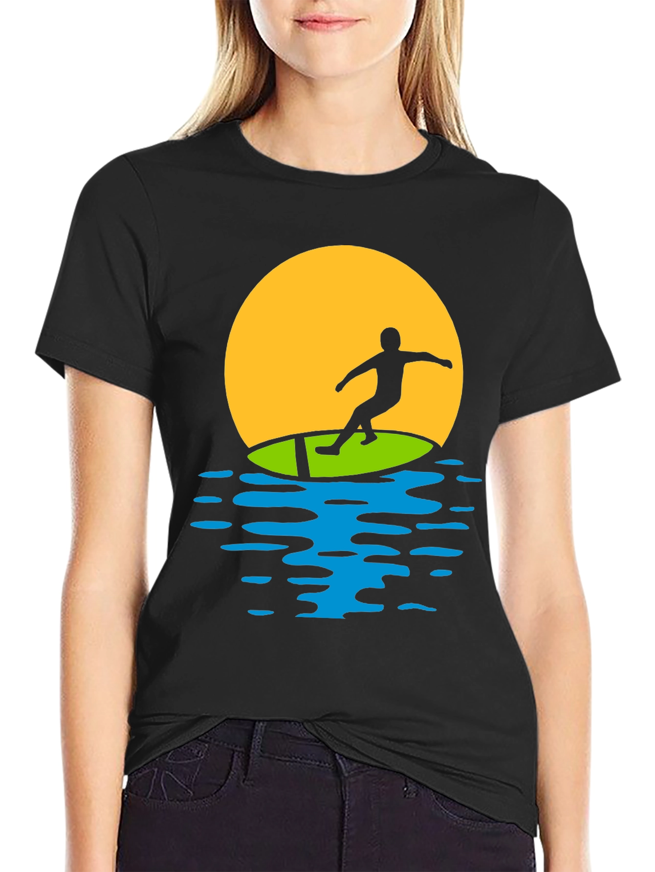 Black Surfer Sunset Graphic Tee - Black Cotton T-Shirt view 2