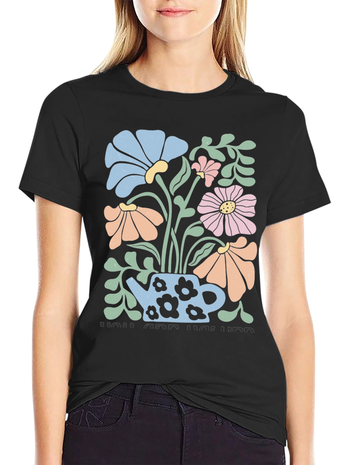 Black Floral Teapot Graphic T-Shirt view 2