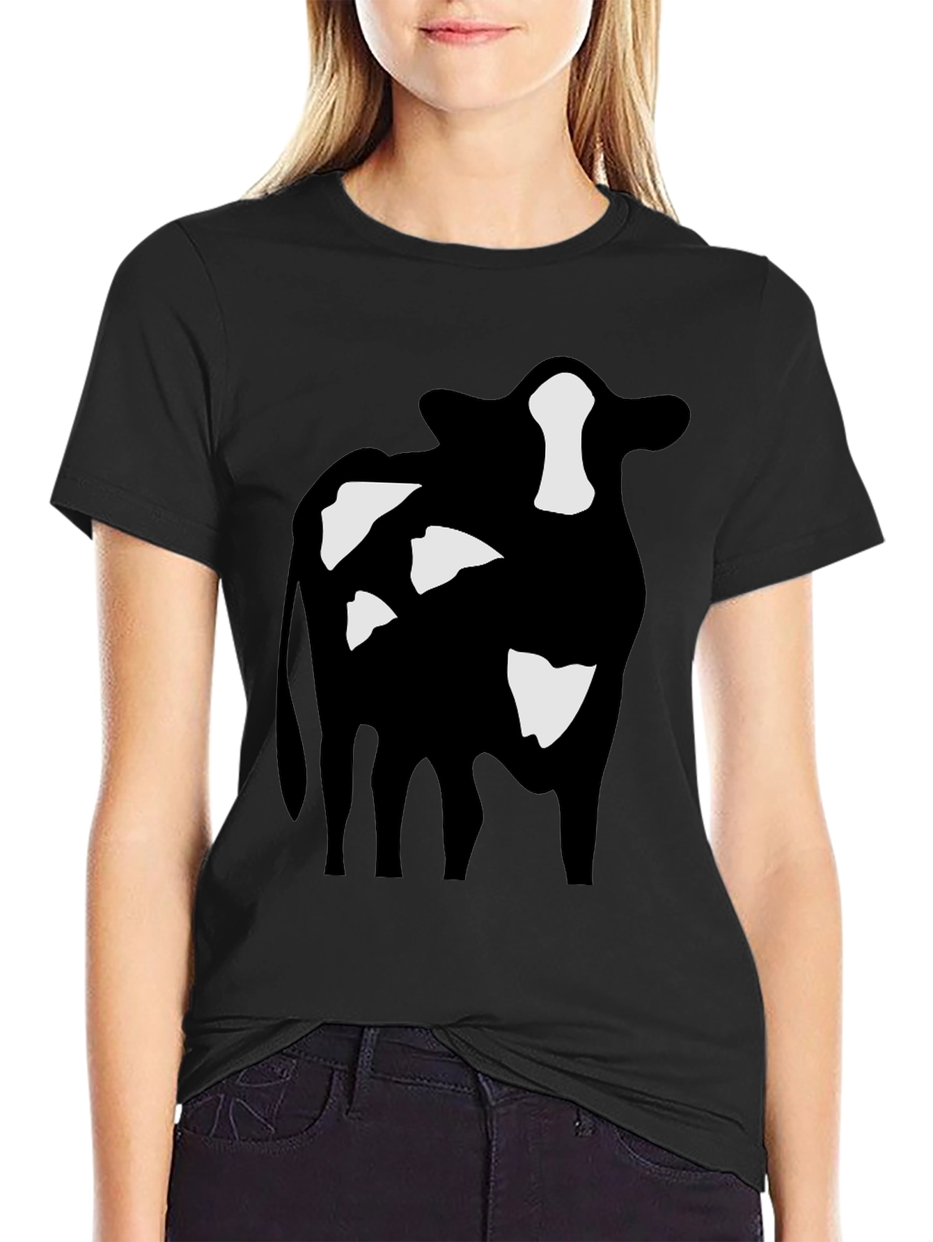 Black Cow Print Black T-Shirt view 2