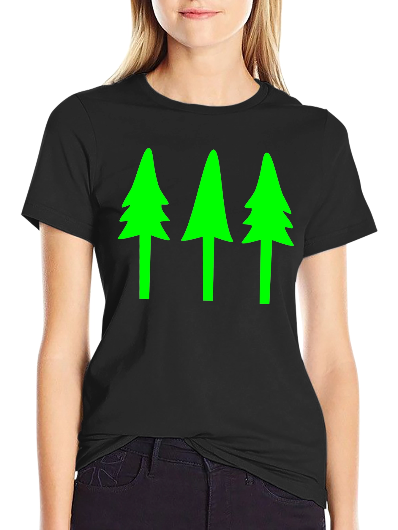 Black Green Tree Graphic Black T-Shirt view 2