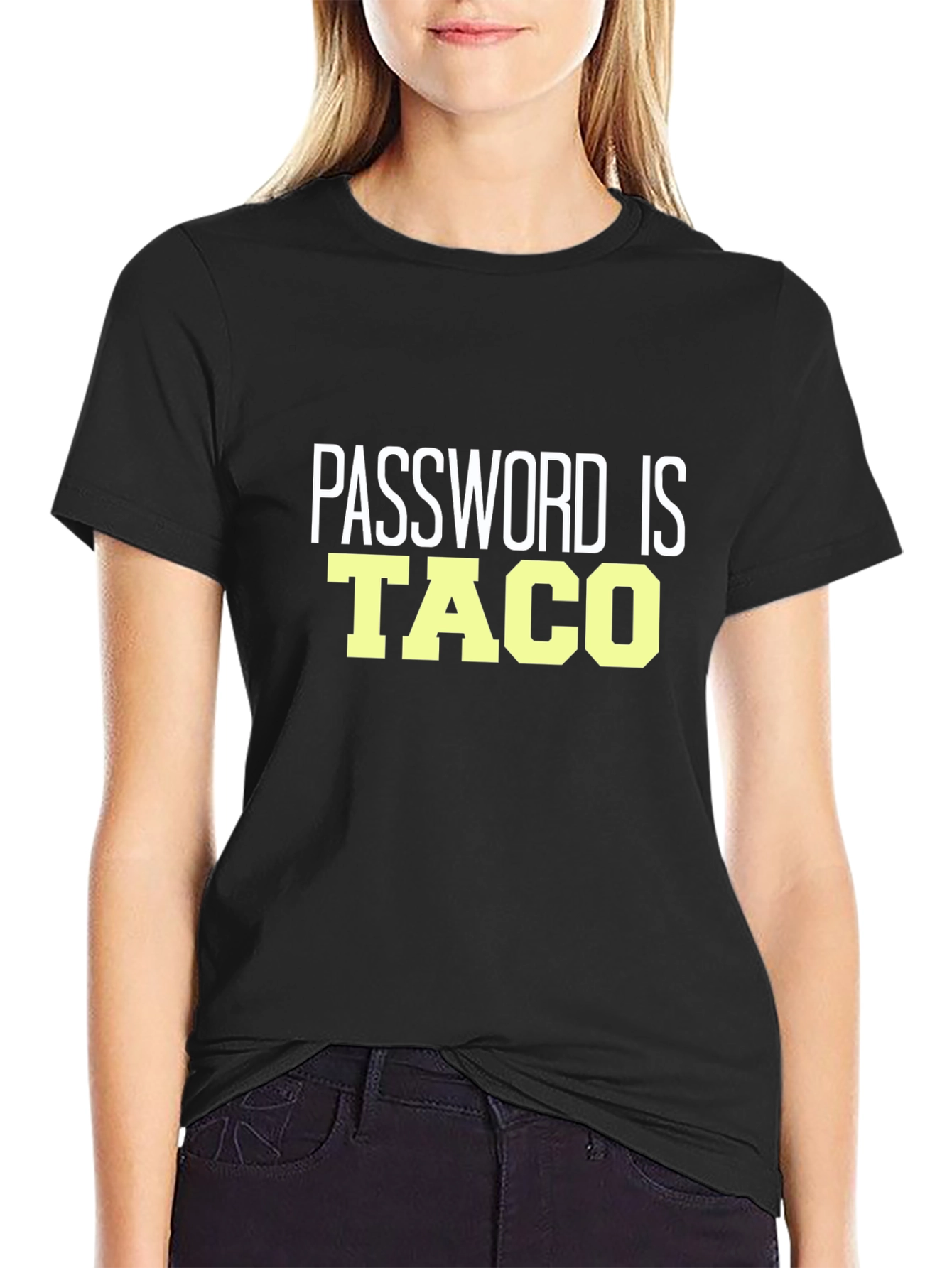 Black Password Is Taco T-Shirt - Funny Slogan Tee view 2