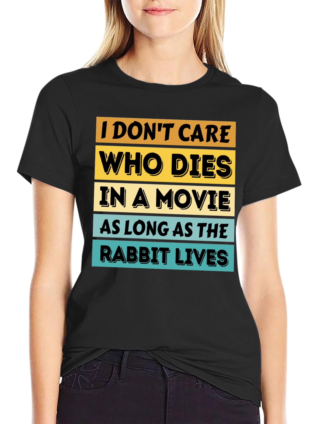 Black Funny Rabbit Lover Movie T-Shirt view 2
