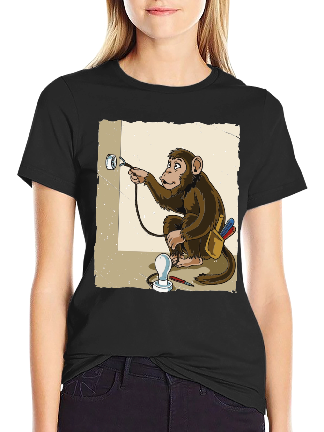 Black Electrician Monkey Graphic T-Shirt view 2