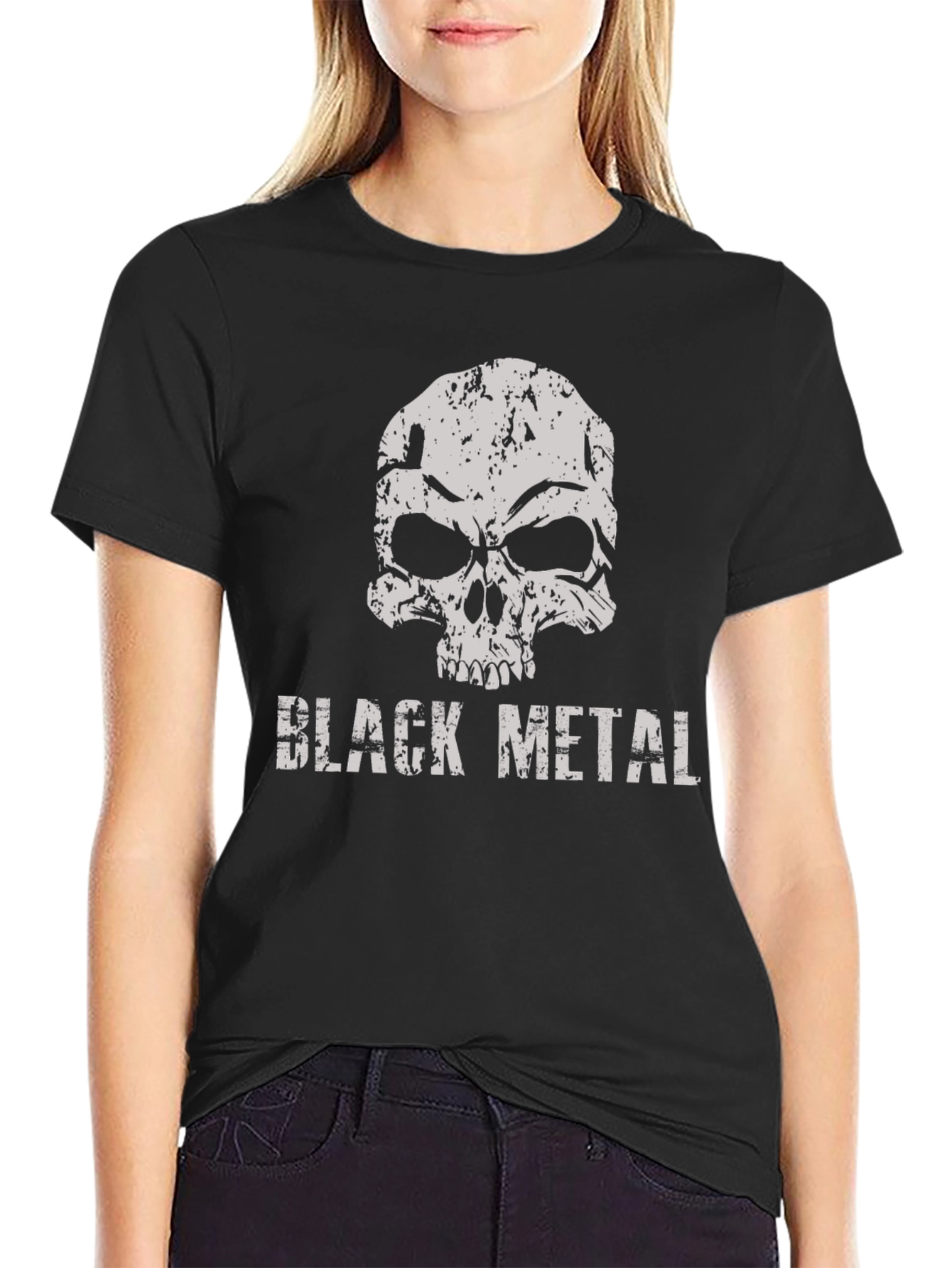 Black Black Metal Skull Graphic T-Shirt view 2