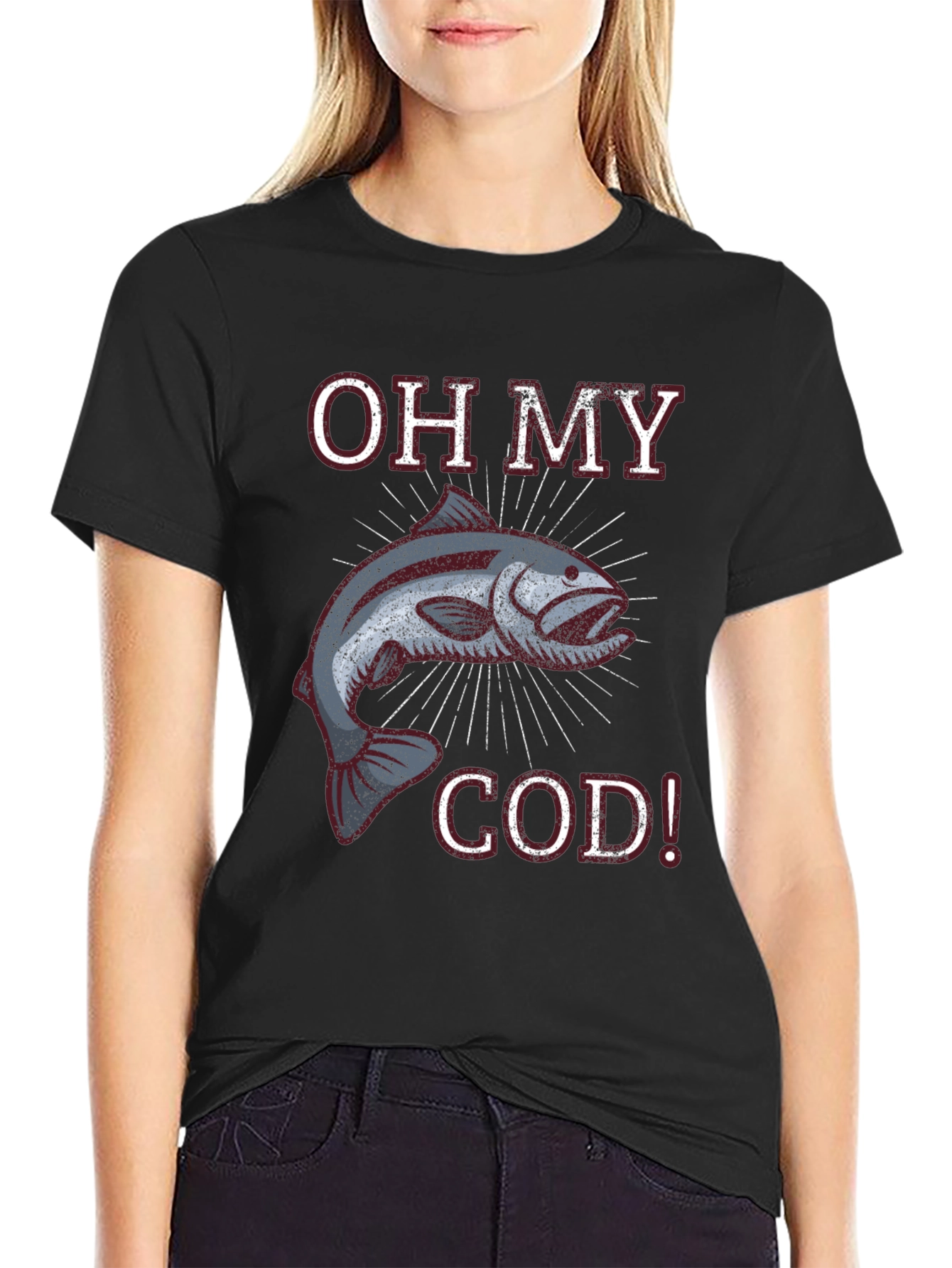 Black Oh My Cod! Funny Fish Graphic T-Shirt view 2