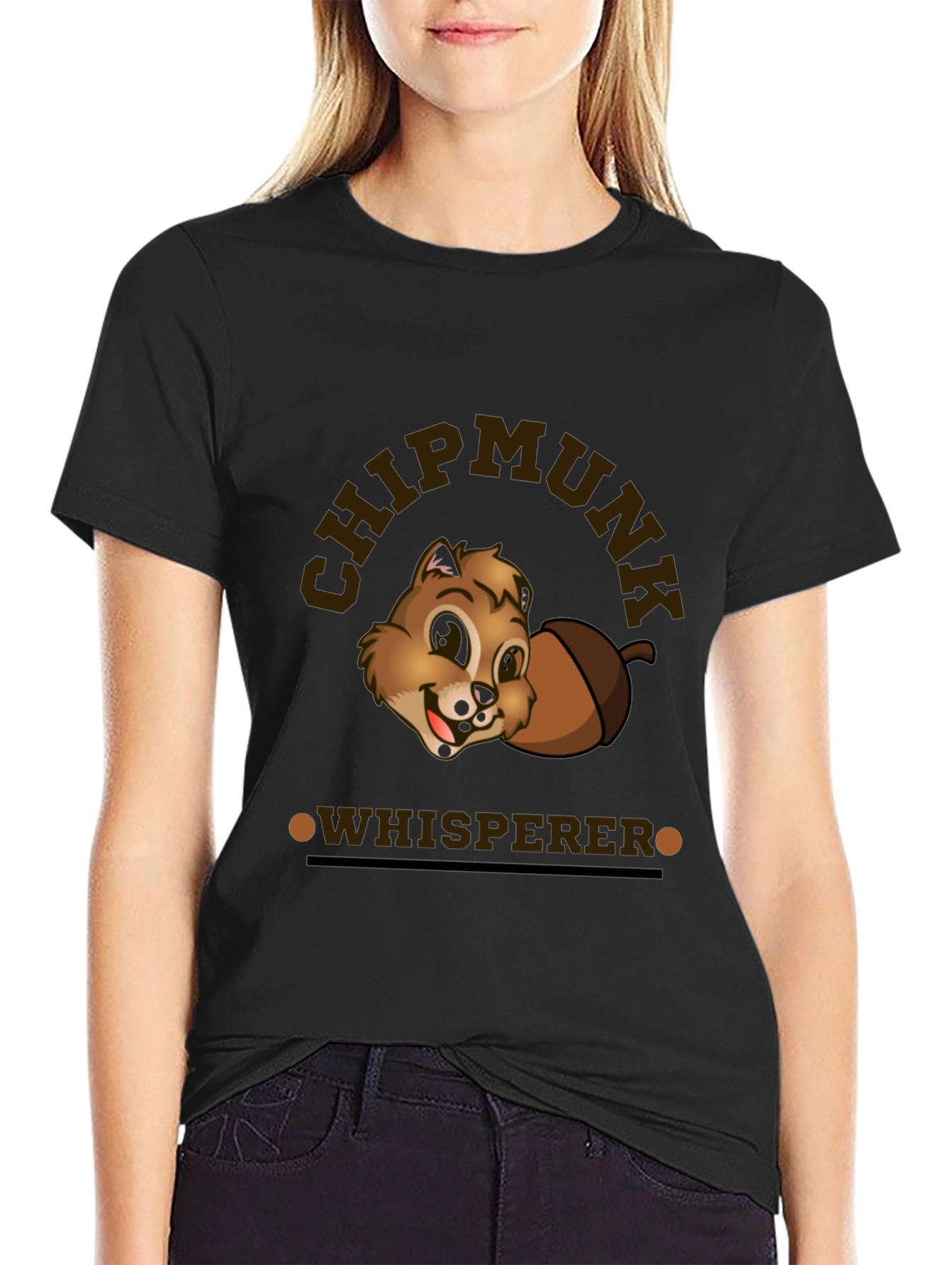 Black Chipmunk Whisperer T-Shirt - Cute Cartoon Design view 2